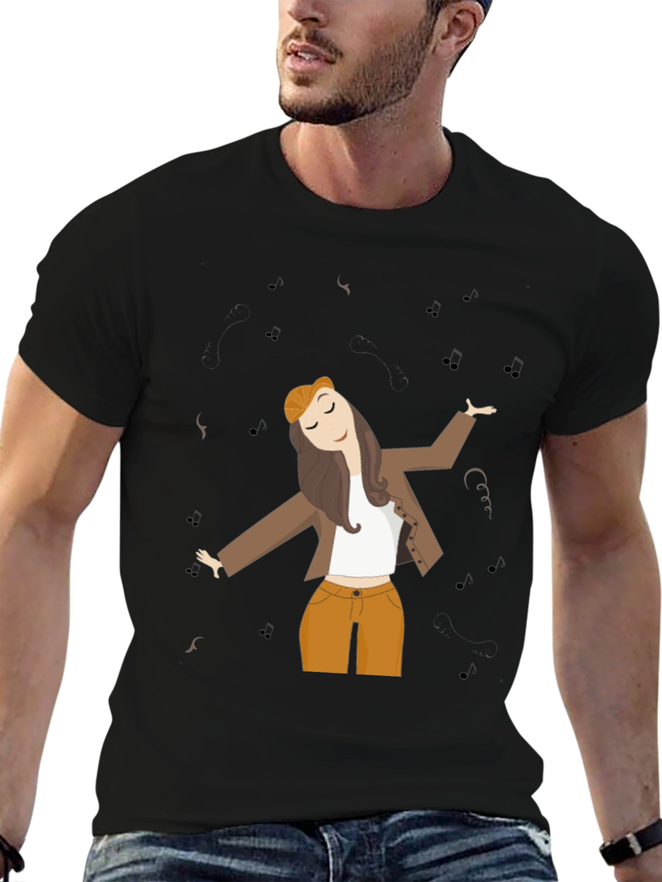 Dancing Woman Graphic Tee - Black Cotton Comfort