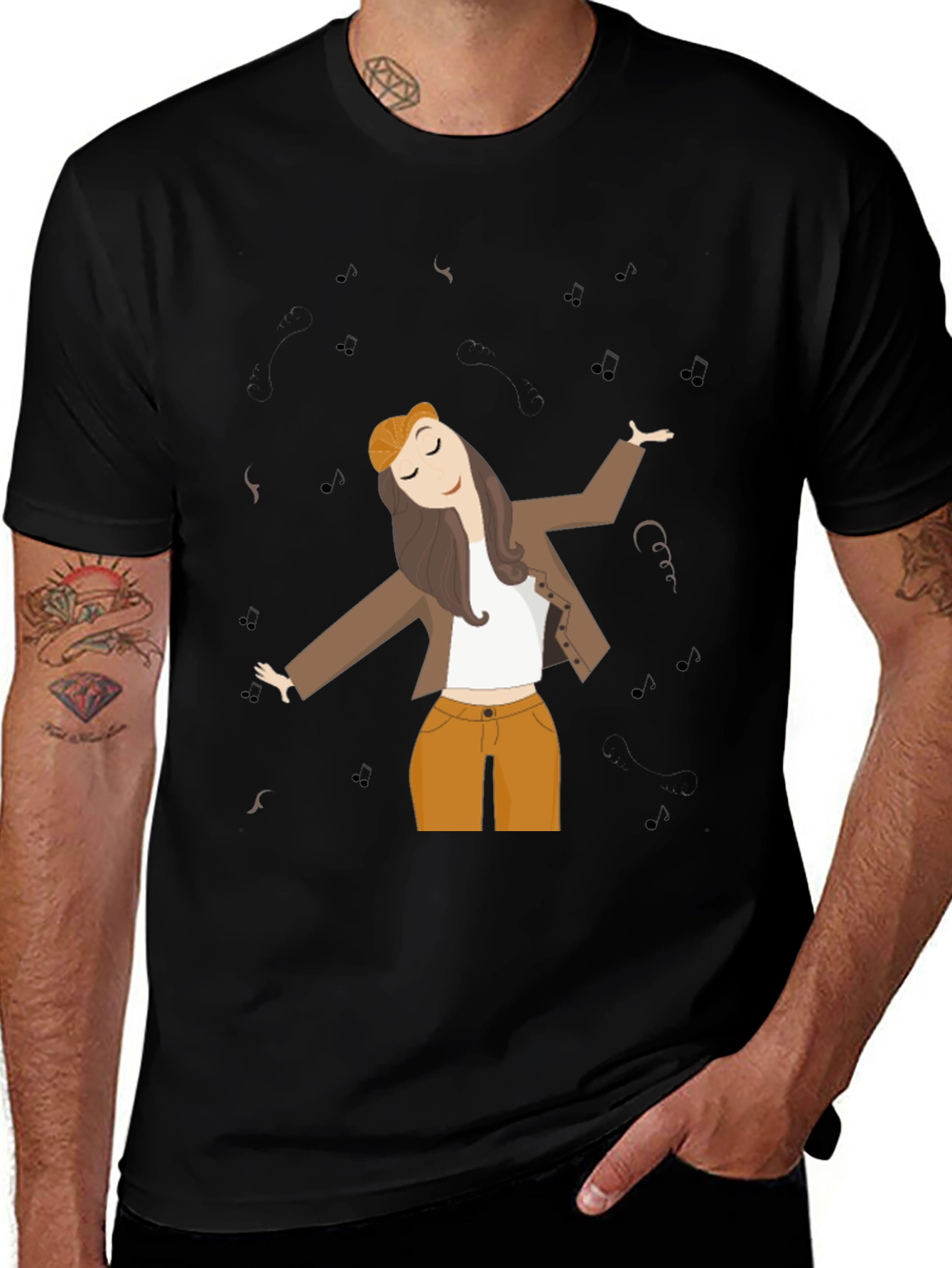 Dancing Woman Graphic Tee - Black Cotton Comfort