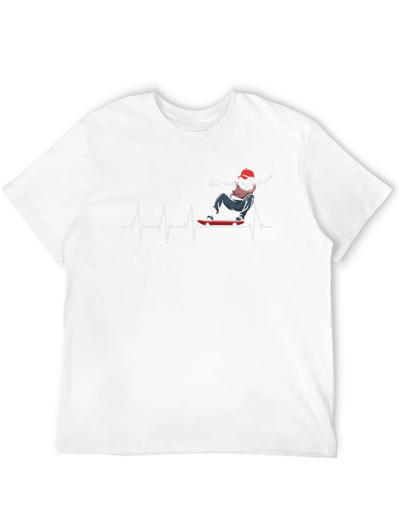 Skateboarding Skeleton Heartbeat Graphic Tee