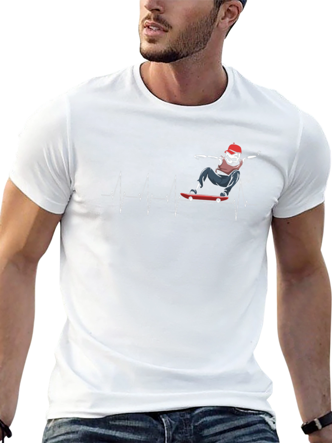 Skateboarding Skeleton Heartbeat Graphic Tee