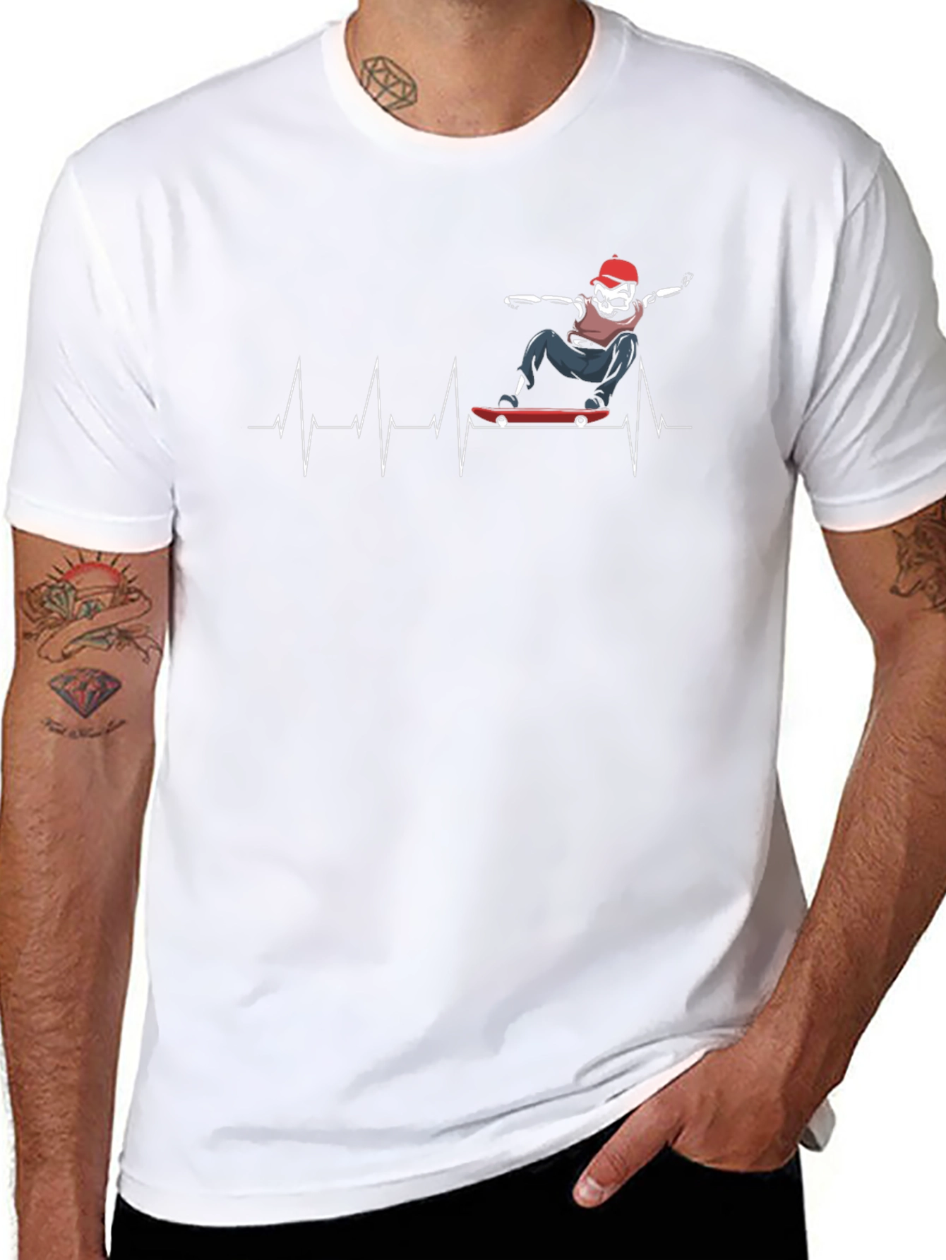 Skateboarding Skeleton Heartbeat Graphic Tee