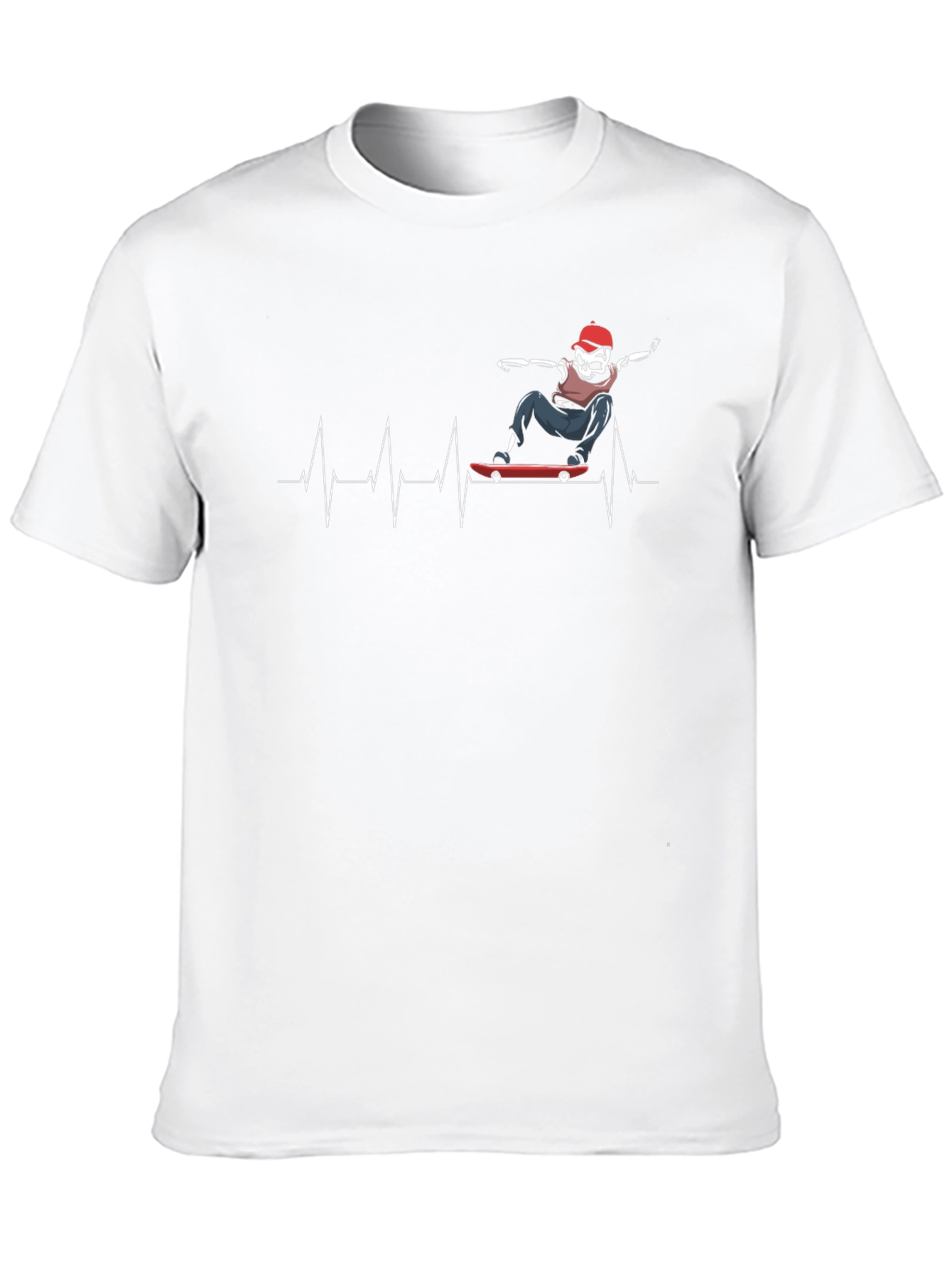Skateboarding Skeleton Heartbeat Graphic Tee