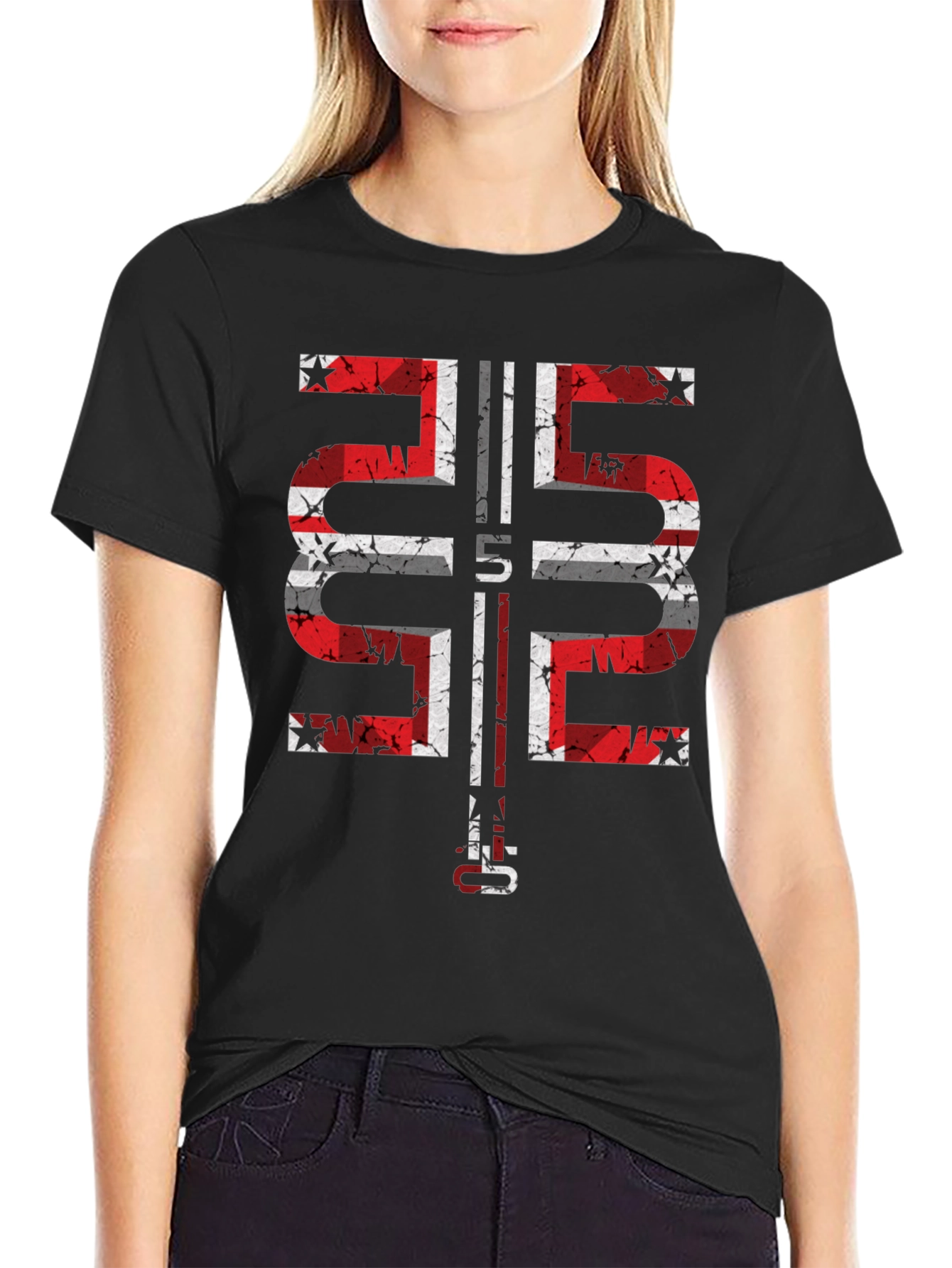 Distressed Flag Graphic Black T-Shirt