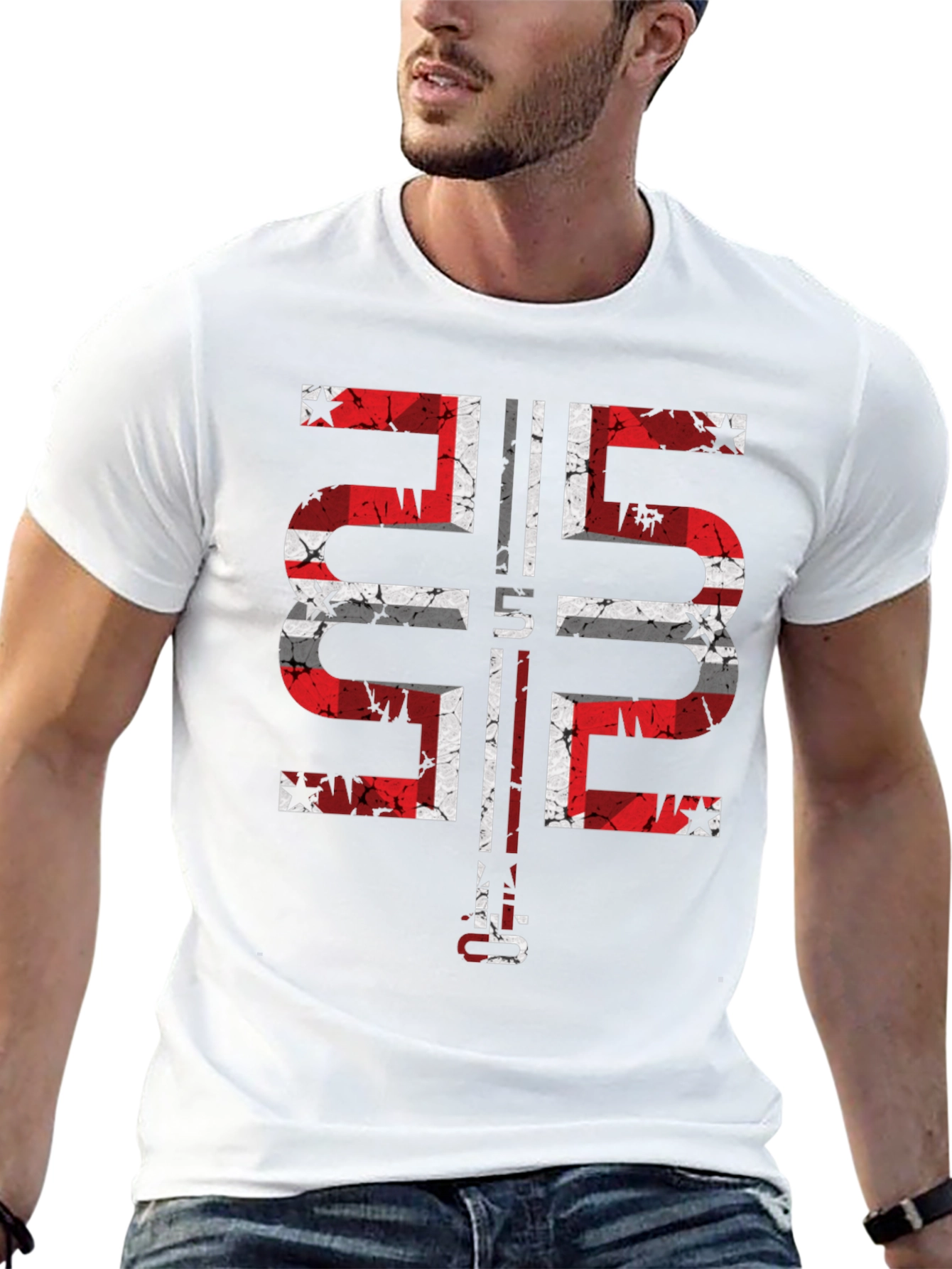 Distressed Flag Graphic Black T-Shirt