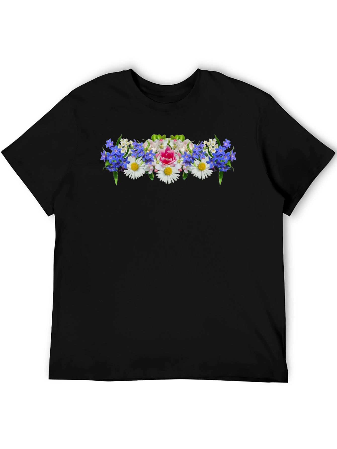 Floral T-Shirt - Black Crew Neck Tee