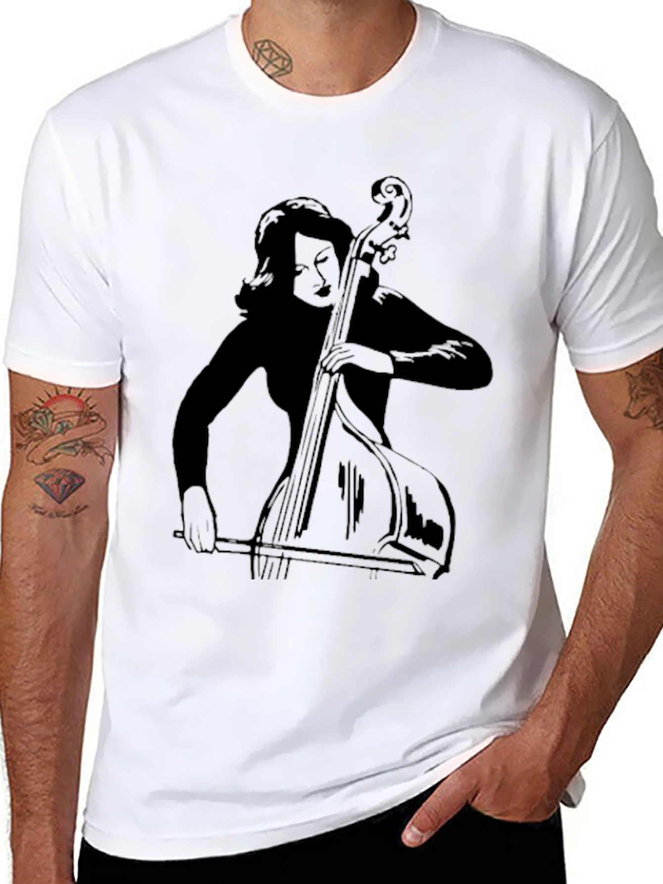 Black T-Shirt with Double Bass Design