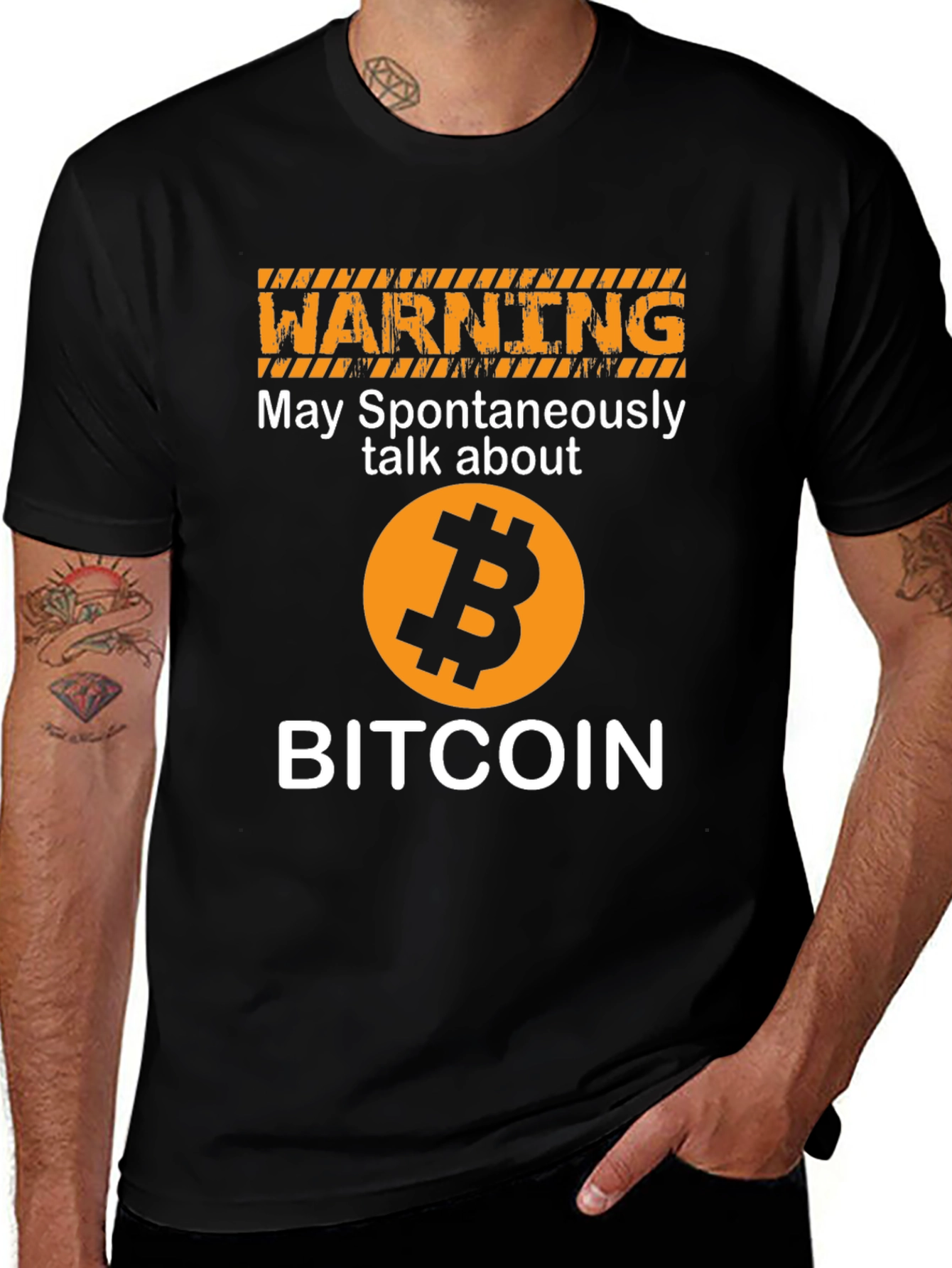 Bitcoin Warning Graphic T-Shirt Crypto Enthusiast Tee