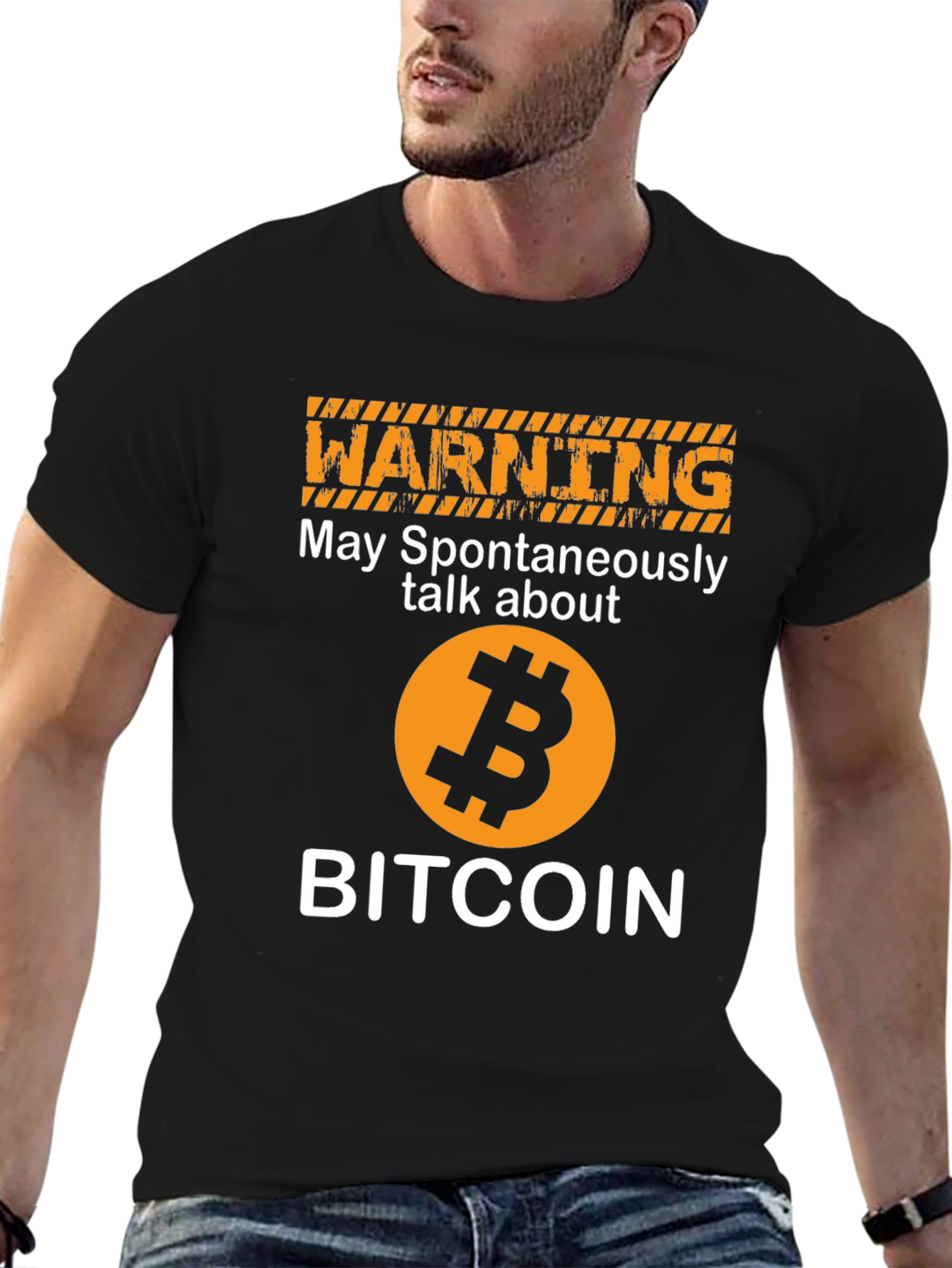 Bitcoin Warning Graphic T-Shirt Crypto Enthusiast Tee