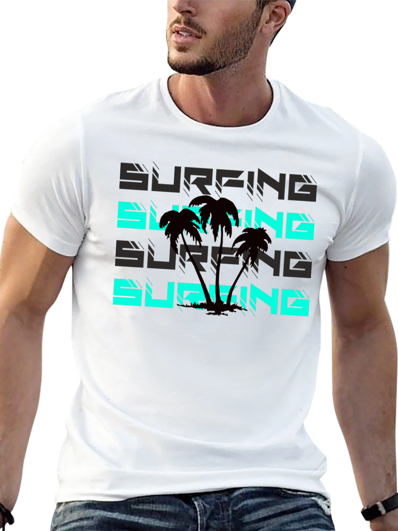Surfing Palms Graphic Tee - Black