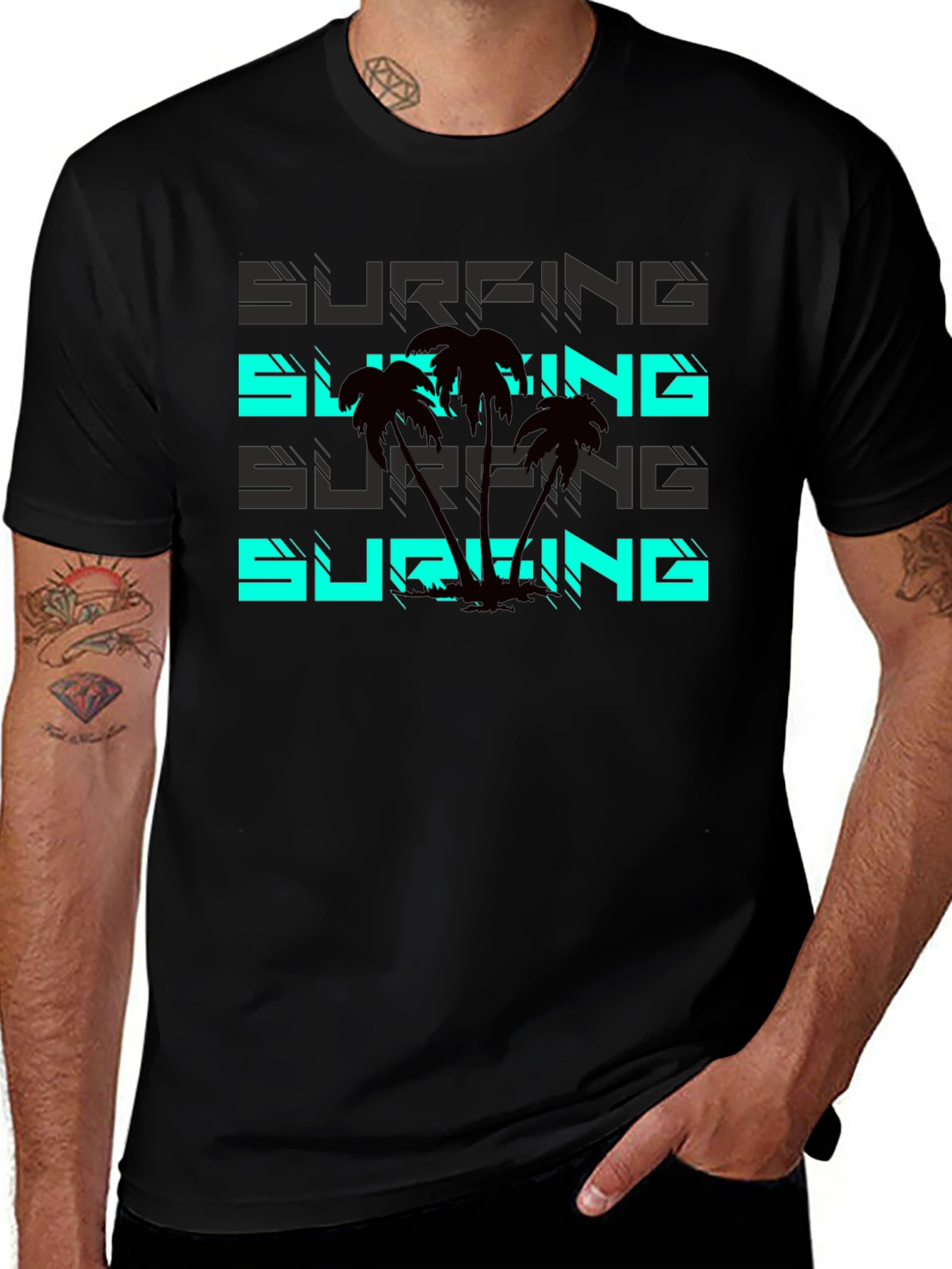 Surfing Palms Graphic Tee - Black