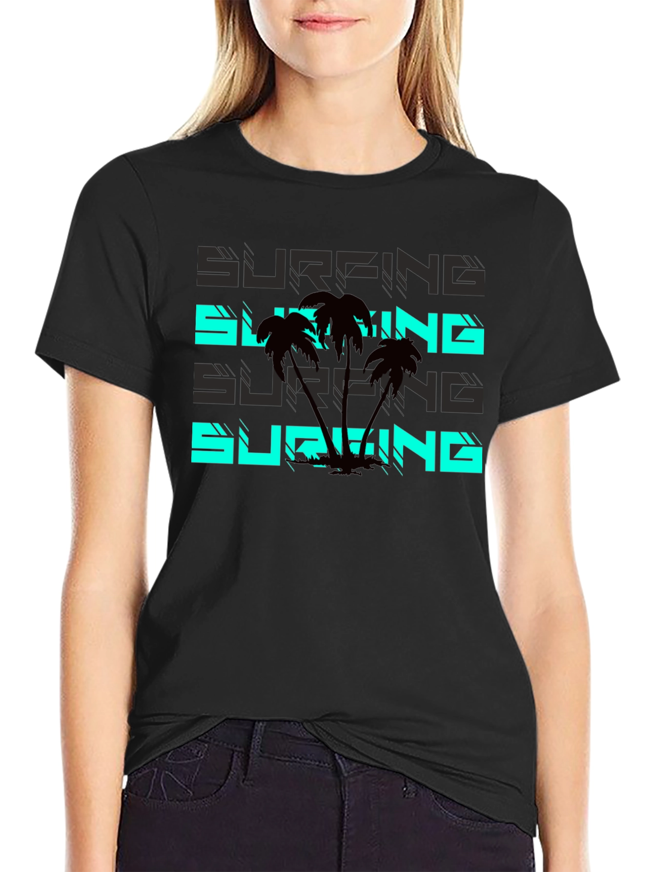 Surfing Palms Graphic Tee - Black