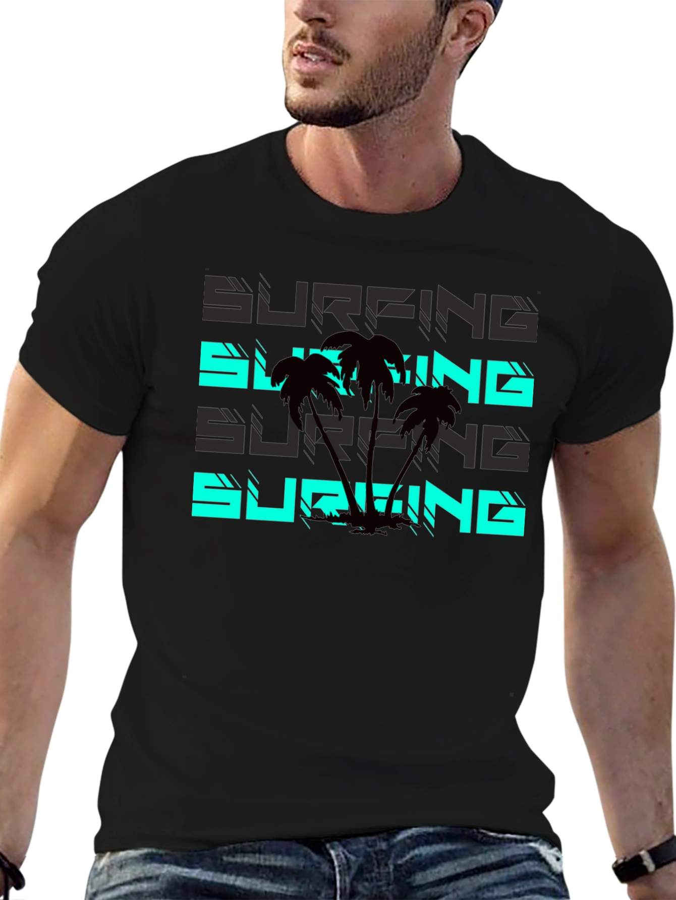 Surfing Palms Graphic Tee - Black