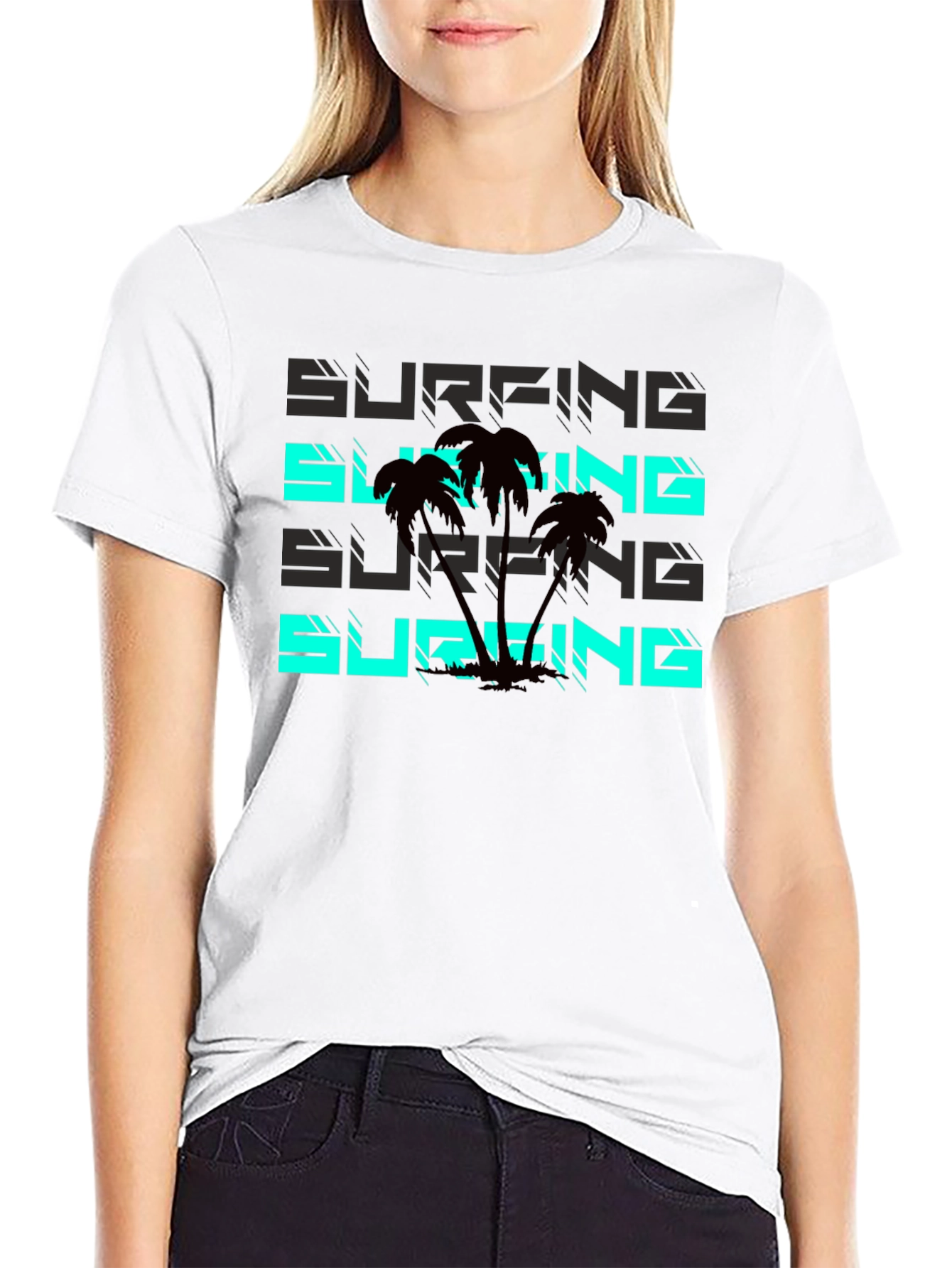 Surfing Palms Graphic Tee - Black
