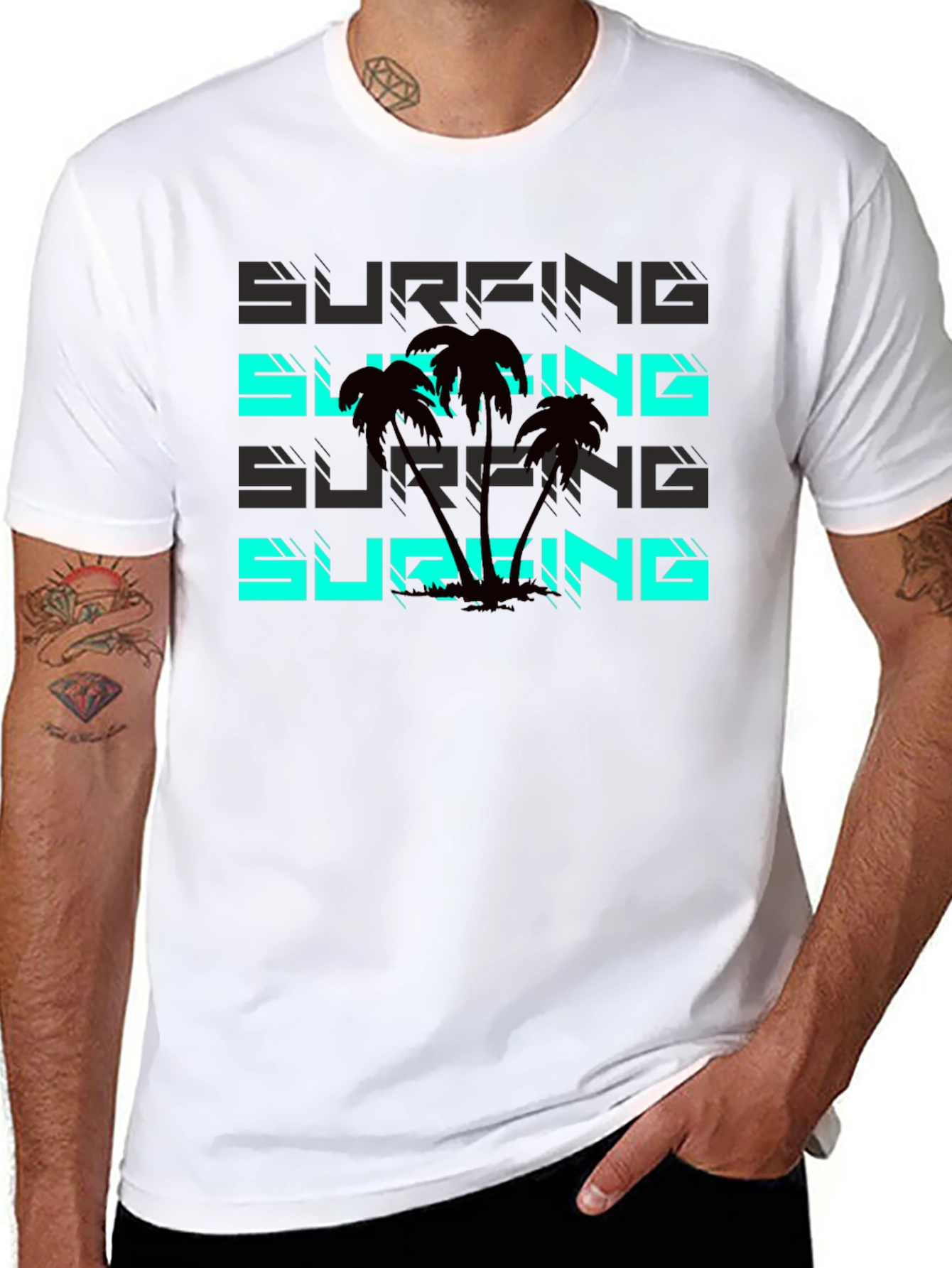 Surfing Palms Graphic Tee - Black