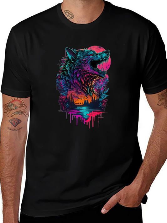 Neon Wolf Graphic Black T-Shirt