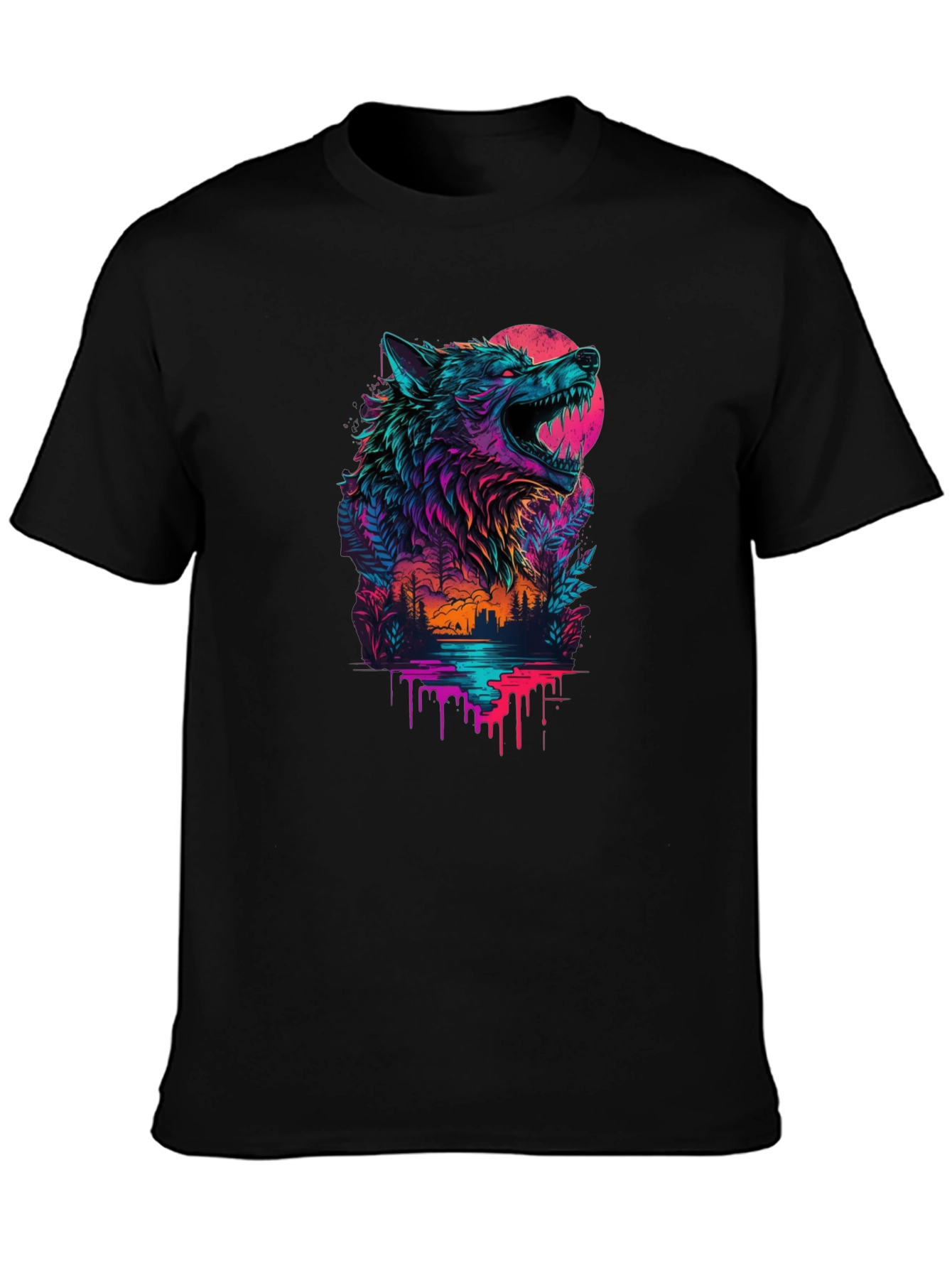 Neon Wolf Graphic Black T-Shirt