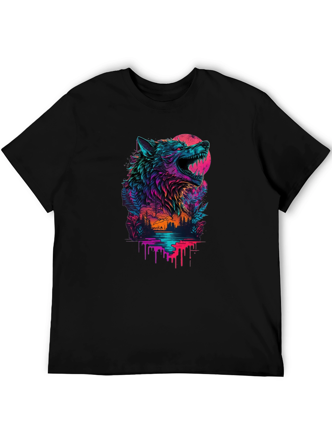 Neon Wolf Graphic Black T-Shirt