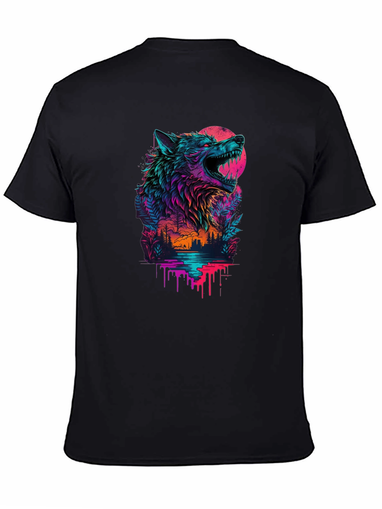 Neon Wolf Graphic Black T-Shirt