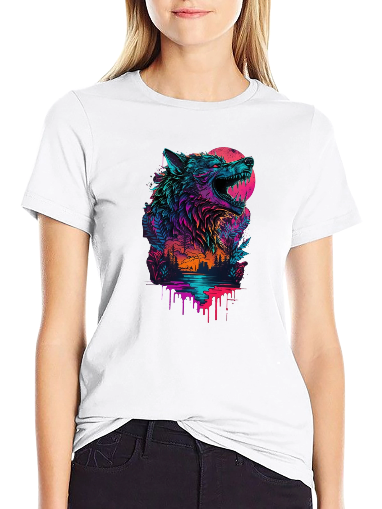 Neon Wolf Graphic Black T-Shirt