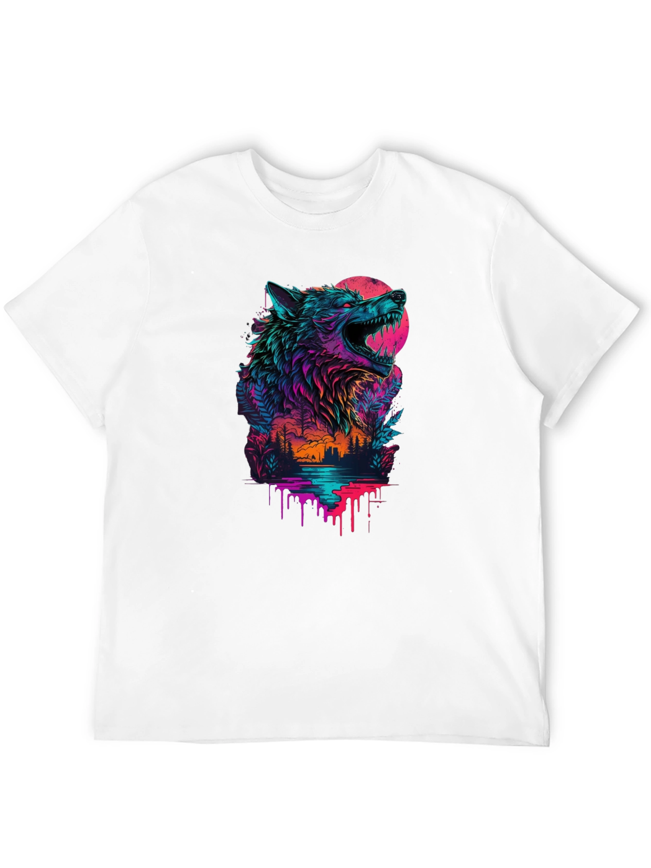 Neon Wolf Graphic Black T-Shirt