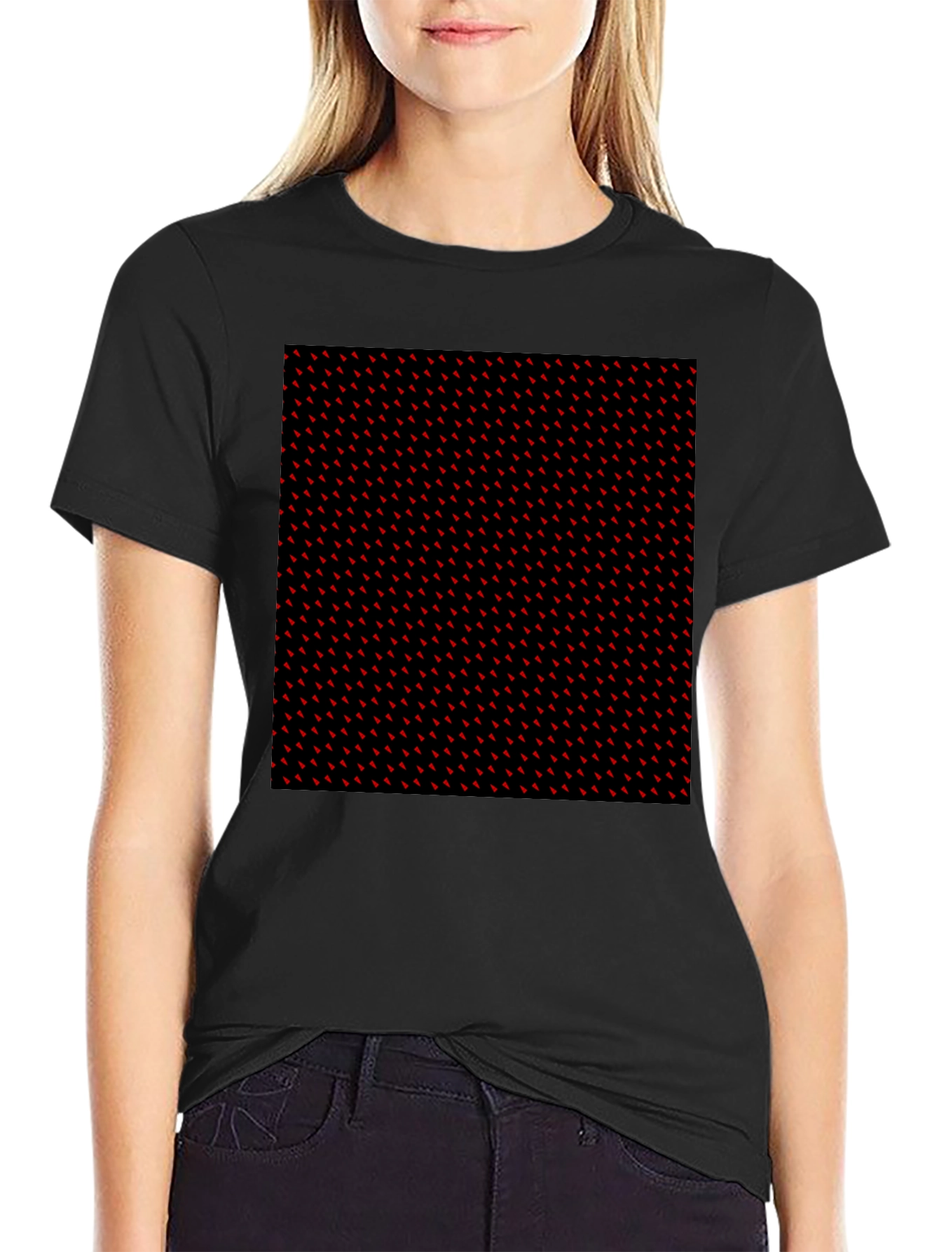 Red Accent Patterned Black Tee
