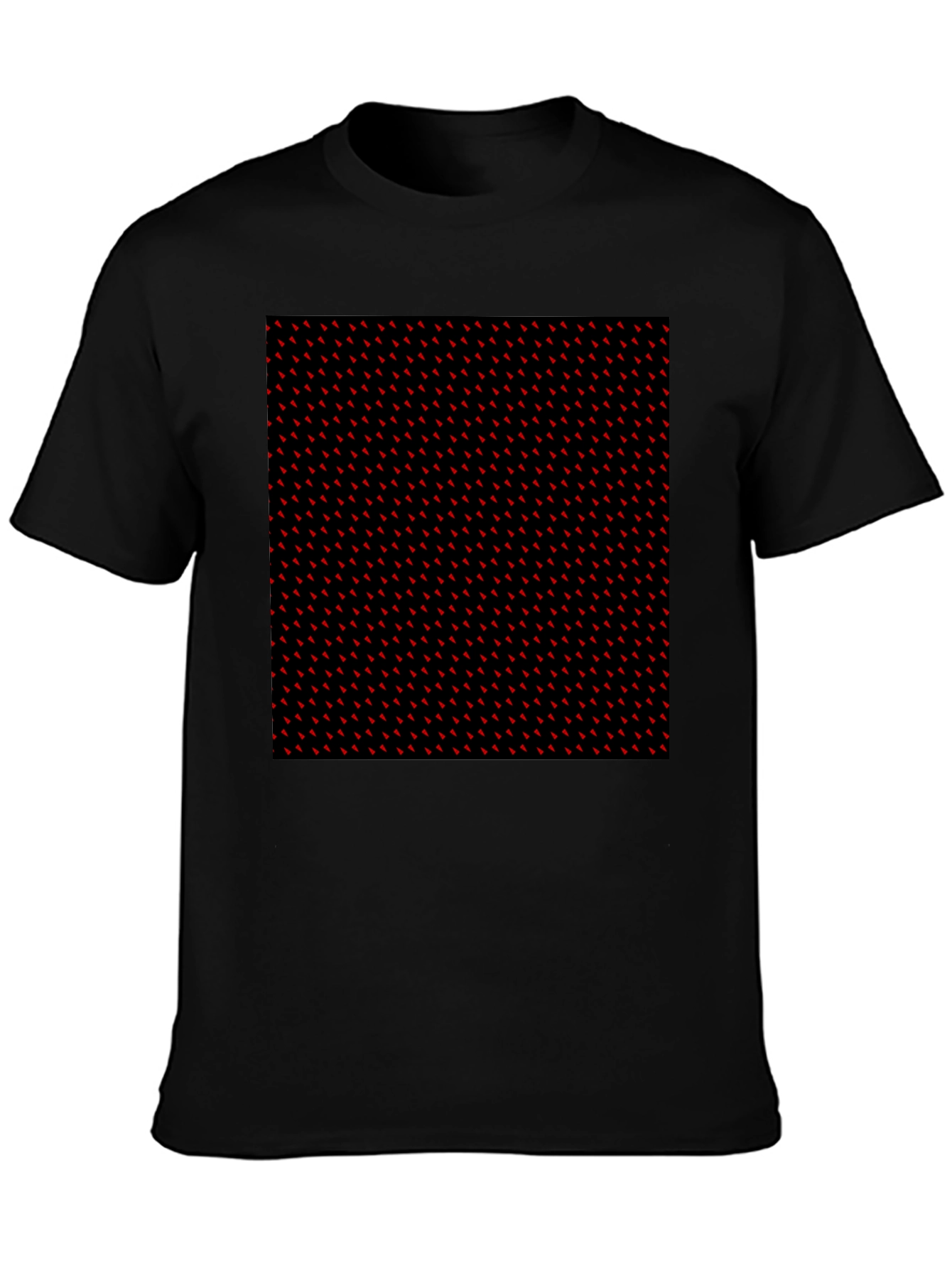 Red Accent Patterned Black Tee