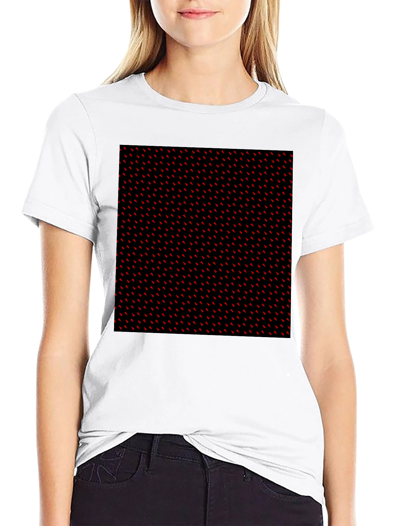 Red Accent Patterned Black Tee