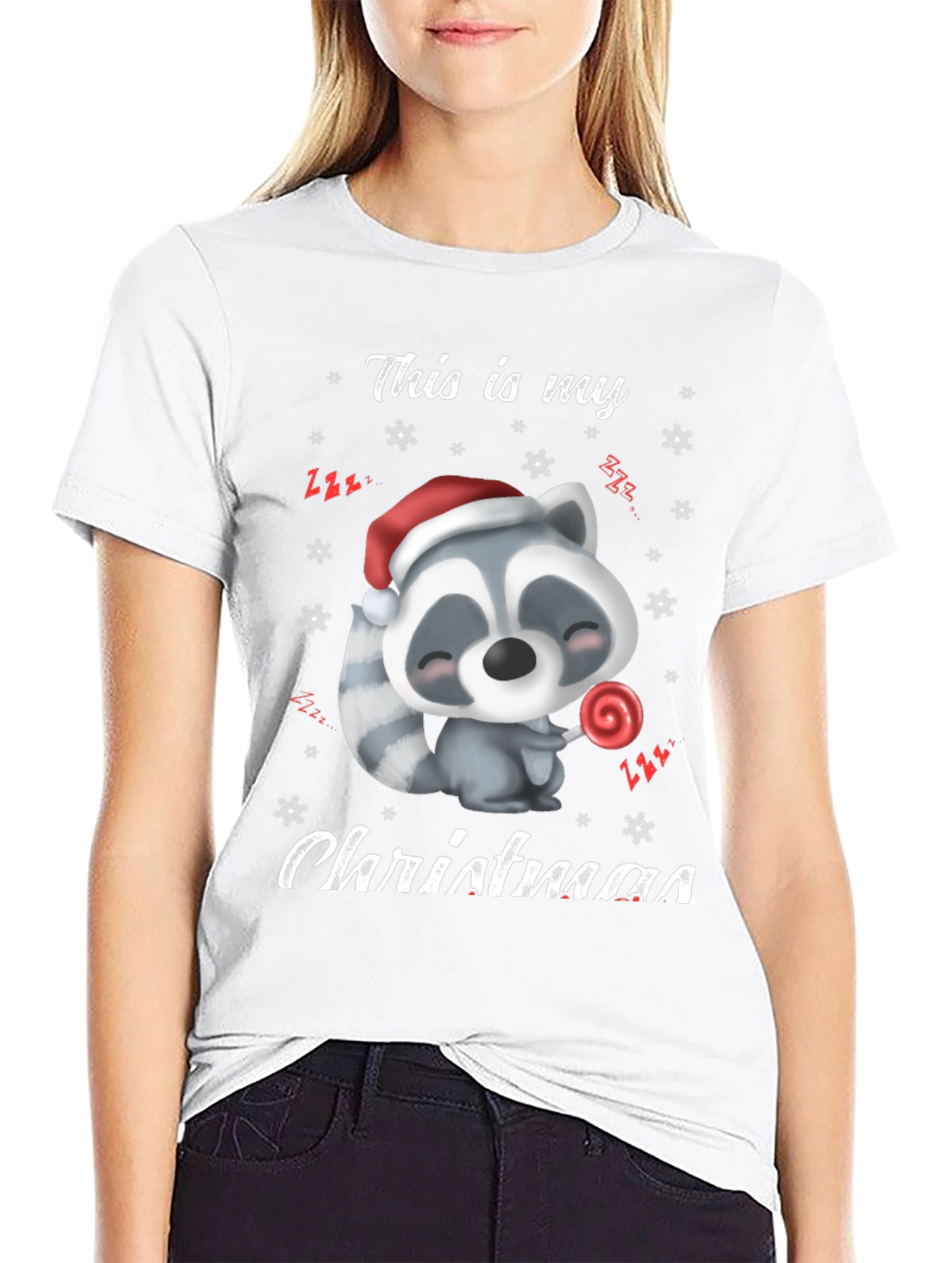 Cute Christmas Raccoon Graphic T-Shirt