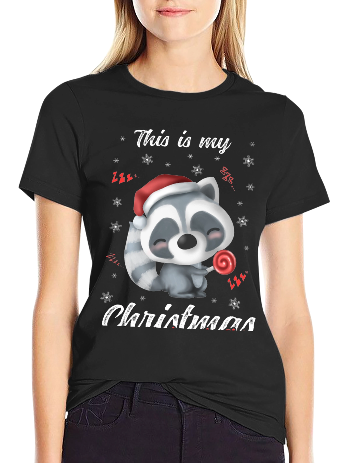 Cute Christmas Raccoon Graphic T-Shirt