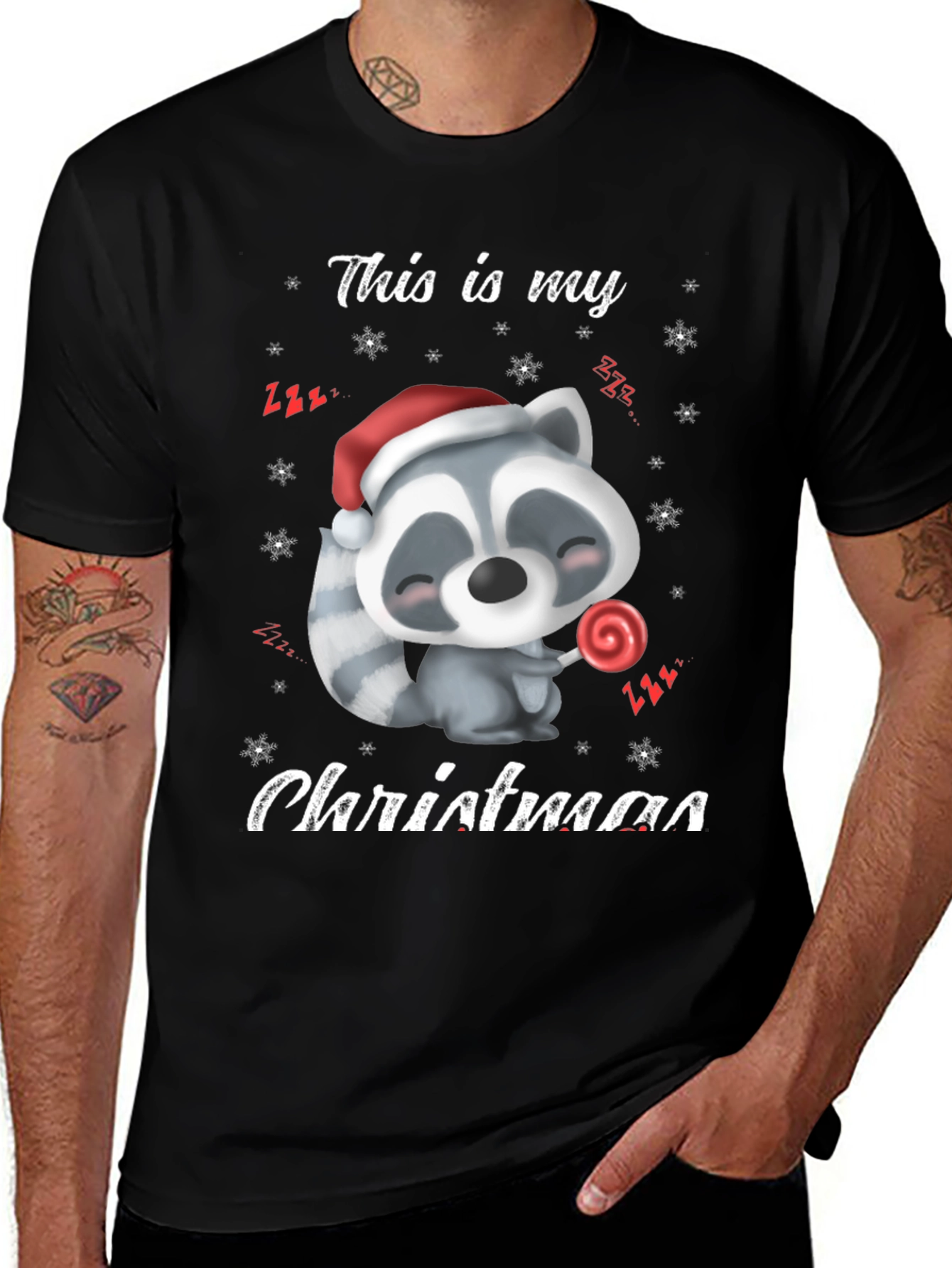 Cute Christmas Raccoon Graphic T-Shirt