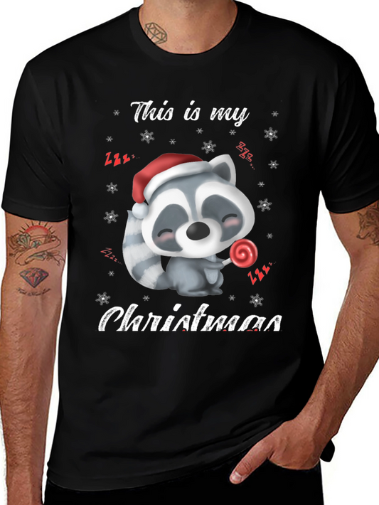 Cute Christmas Raccoon Graphic T-Shirt