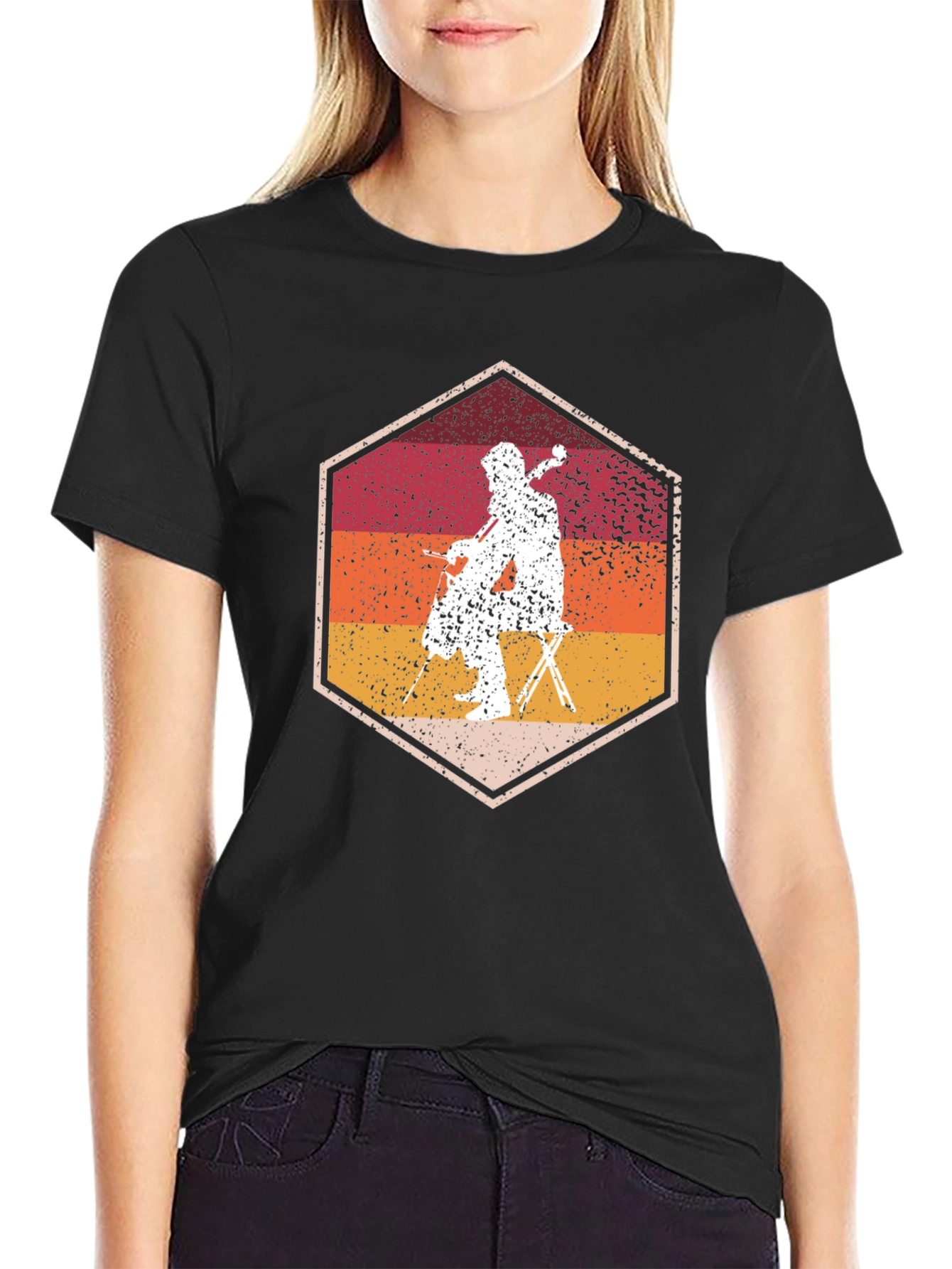 Cello Player Graphic Tee - Retro Style