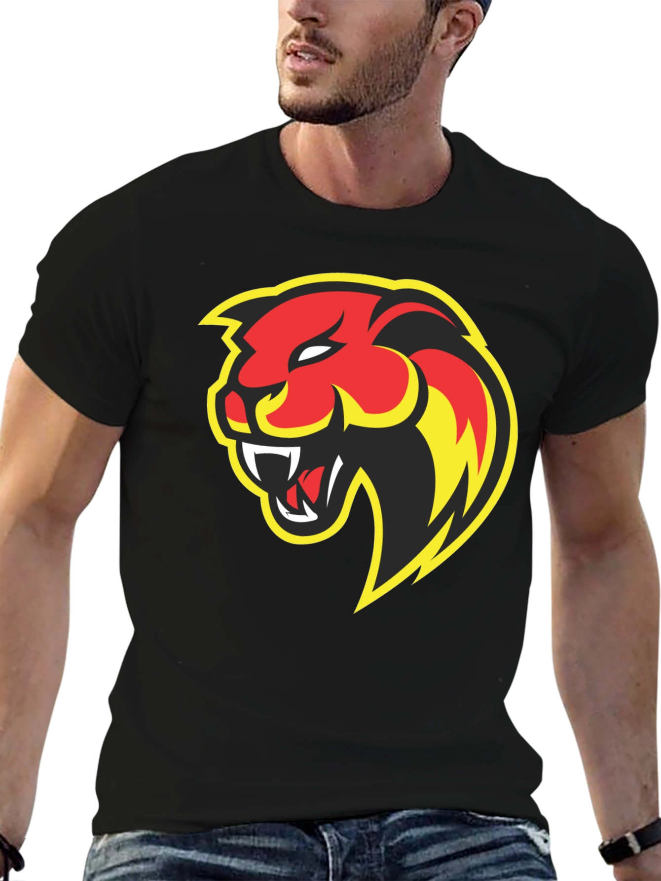 Bold Panther Graphic Tee - Black Cotton T-Shirt