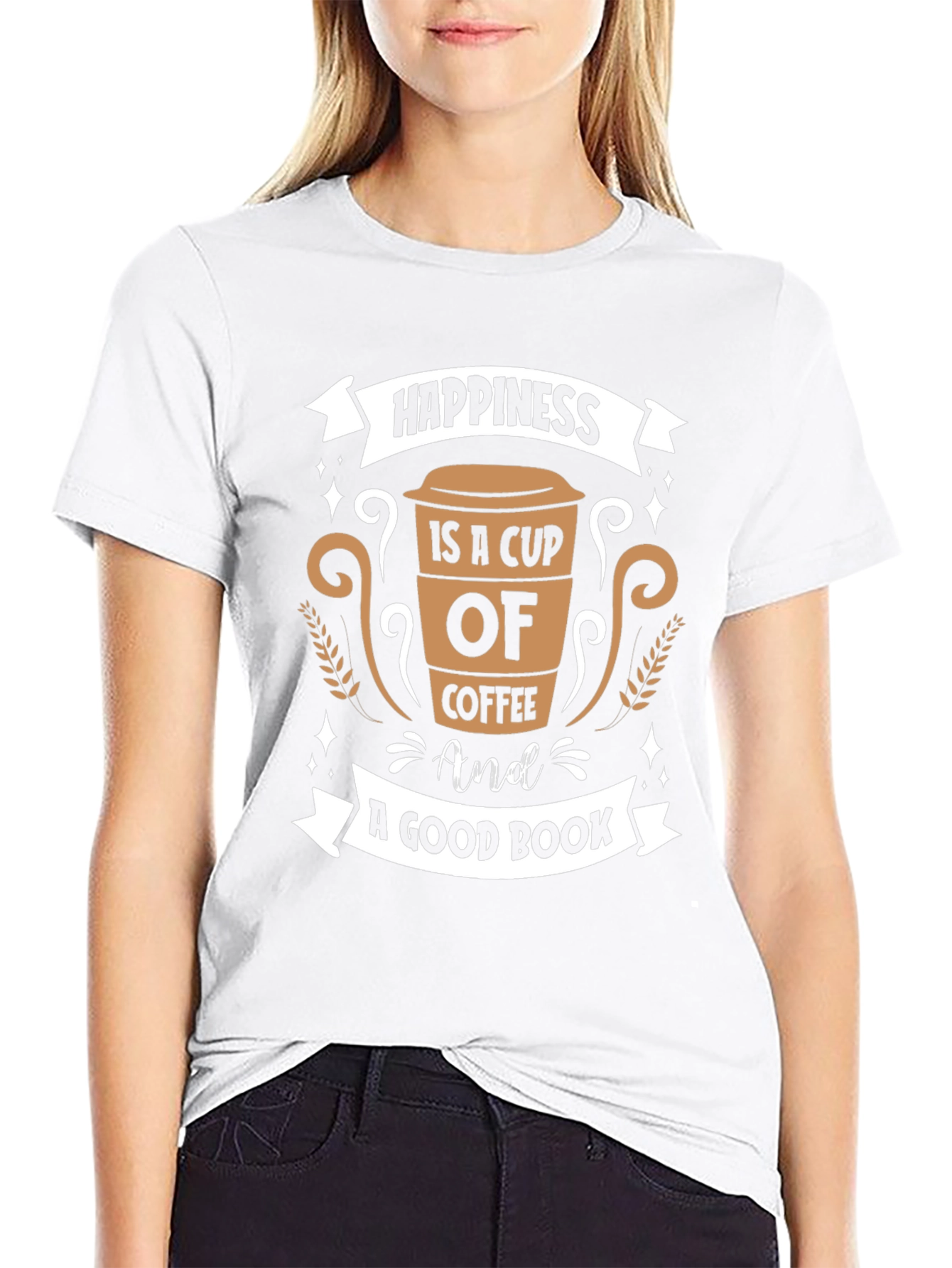 Coffee and Book Lovers T-Shirt - Happiness Design