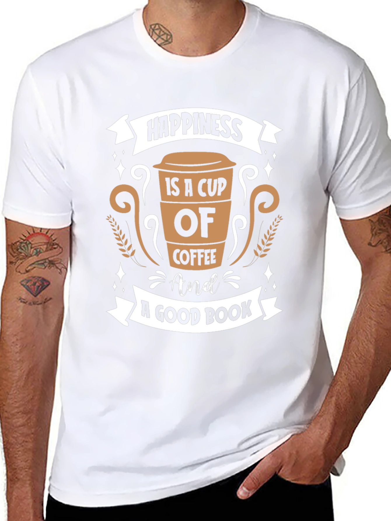 Coffee and Book Lovers T-Shirt - Happiness Design