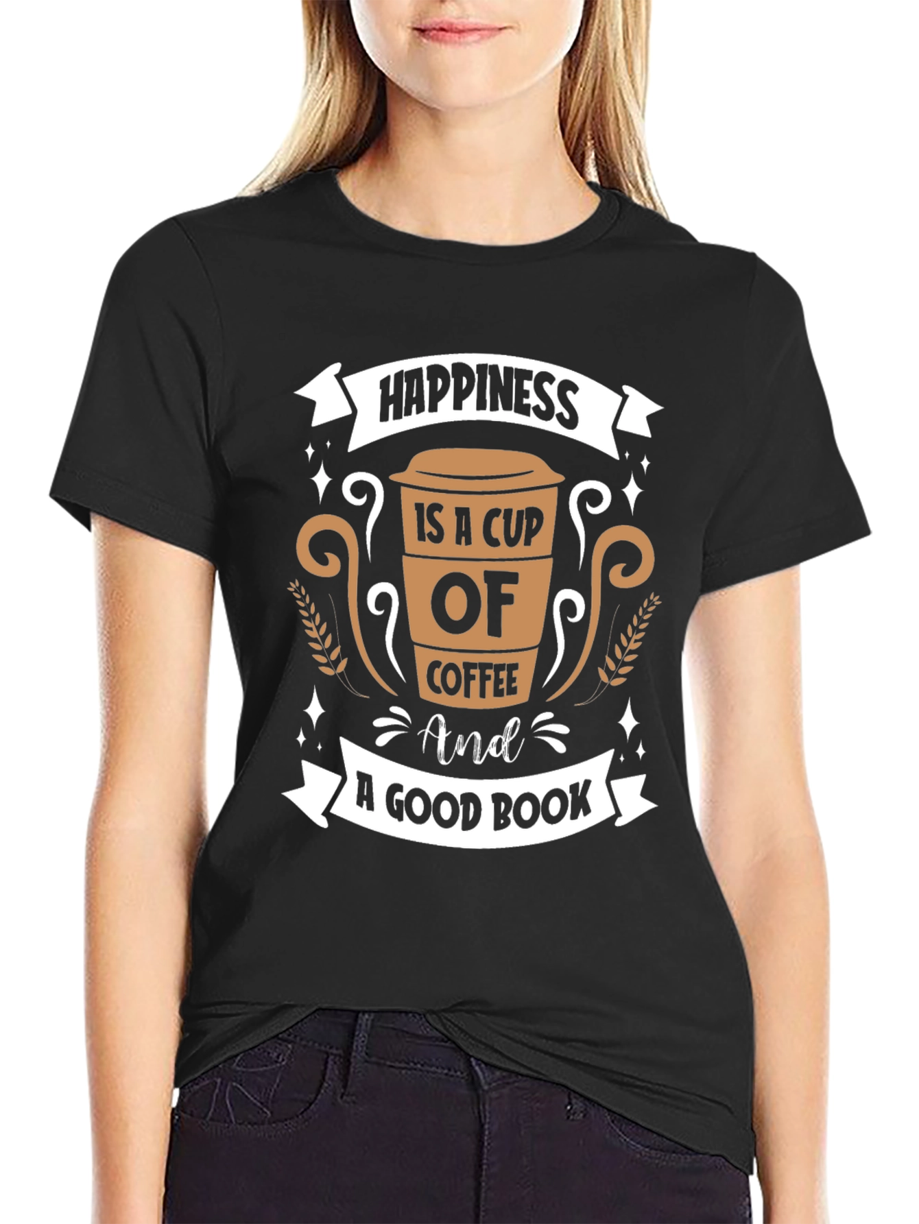 Coffee and Book Lovers T-Shirt - Happiness Design