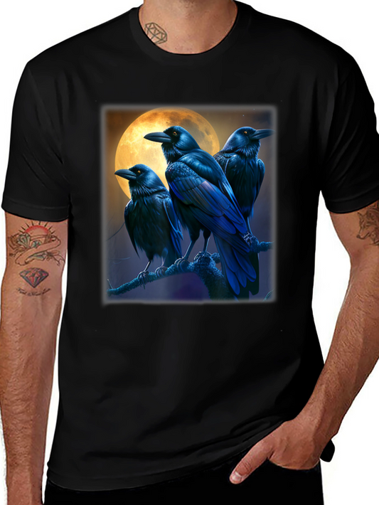 Raven Moon Graphic Tee - Black Cotton T-Shirt