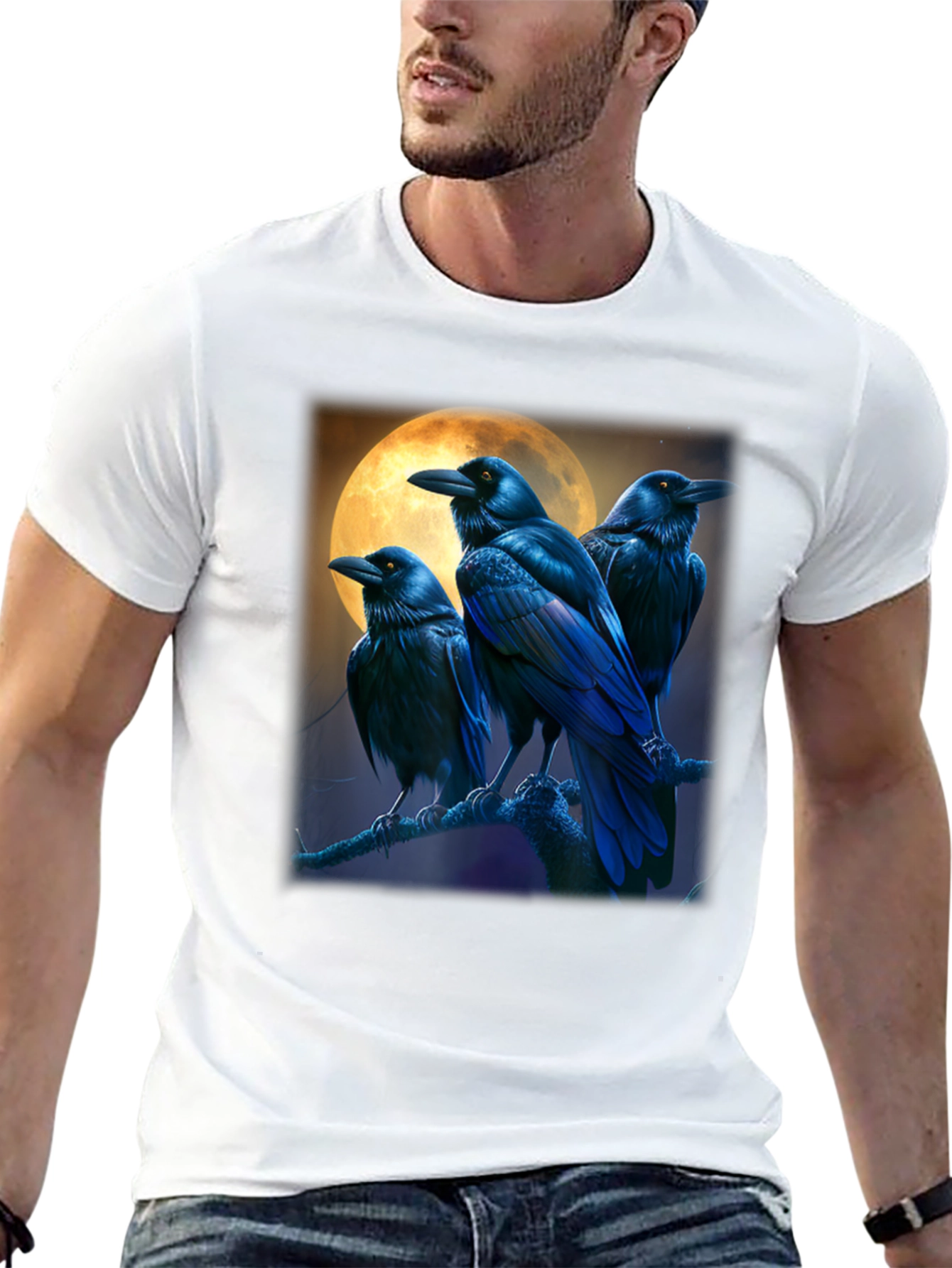 Raven Moon Graphic Tee - Black Cotton T-Shirt