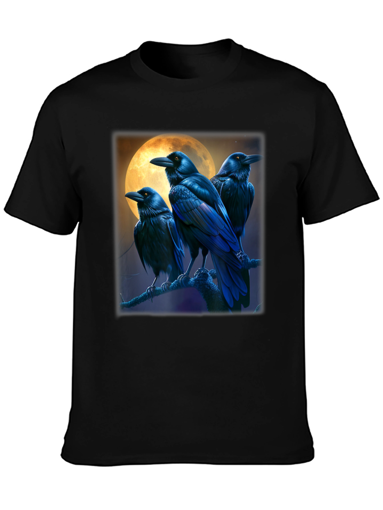 Raven Moon Graphic Tee - Black Cotton T-Shirt
