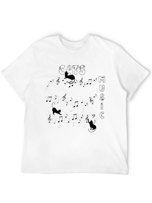 Cats Music T-Shirt - Black Cotton Tee for Music Lovers