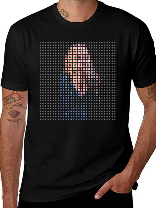Pixelated Portrait Graphic Print Black T-Shirt