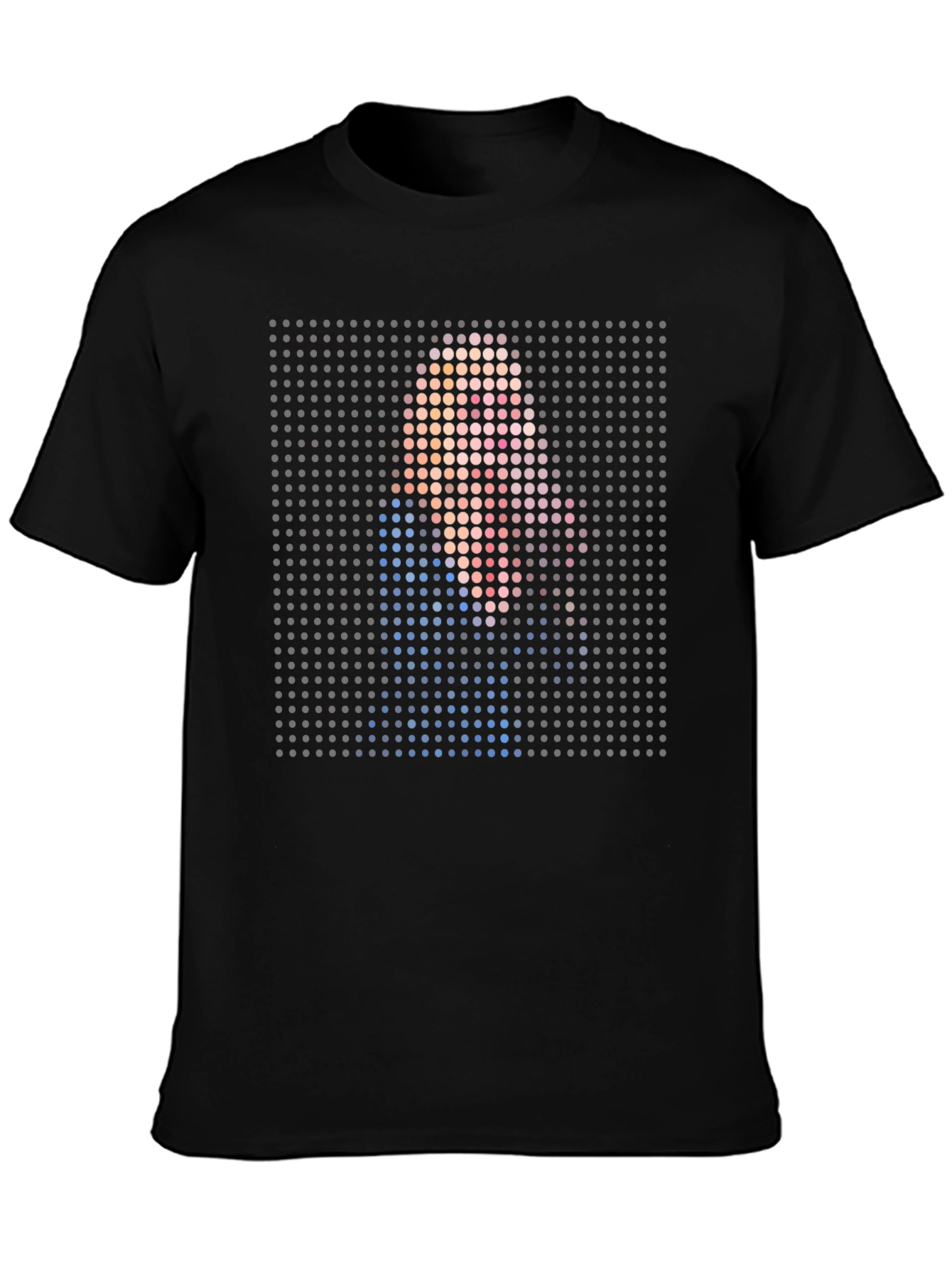 Pixelated Portrait Graphic Print Black T-Shirt