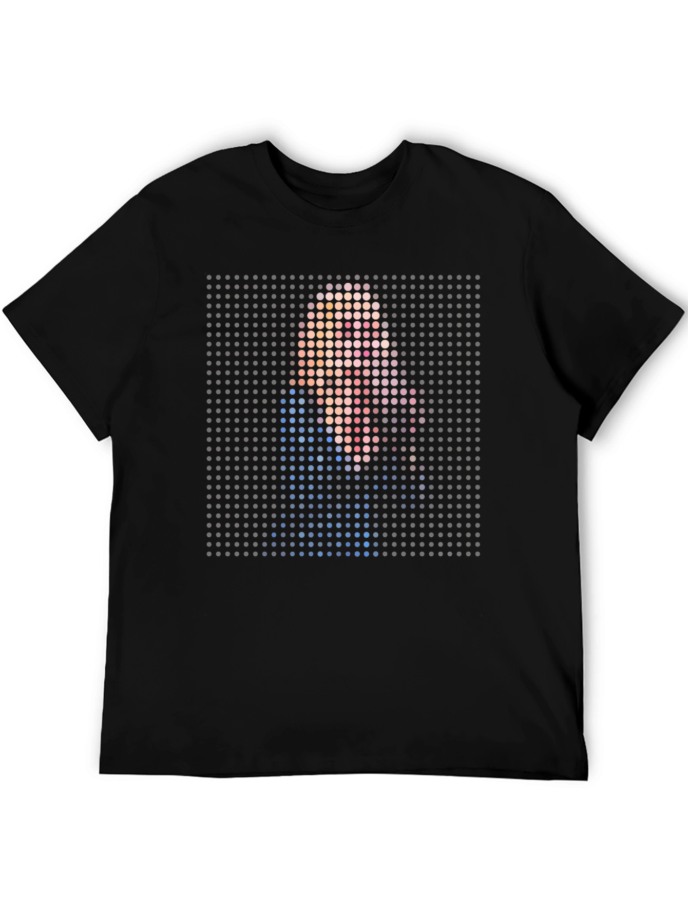 Pixelated Portrait Graphic Print Black T-Shirt
