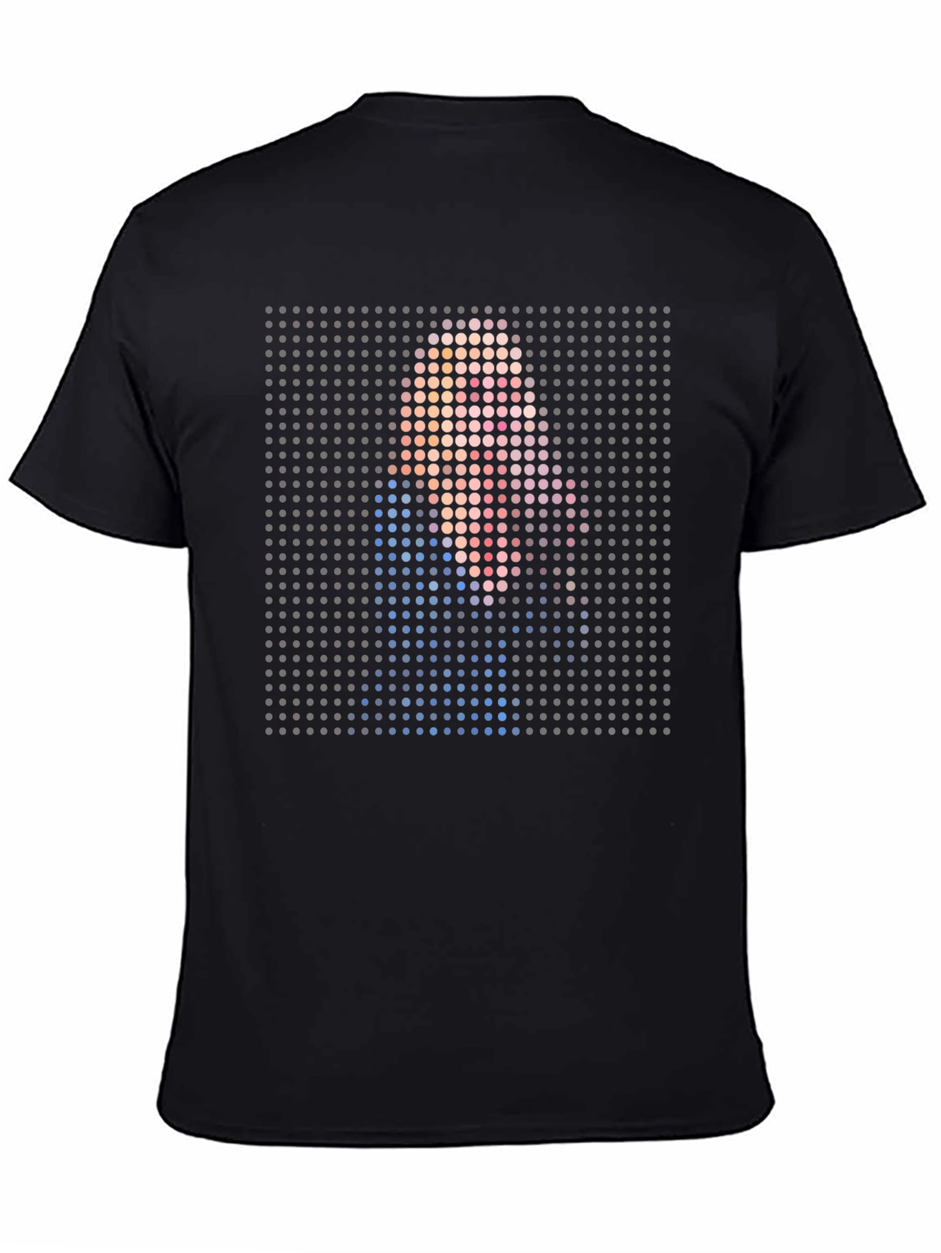 Pixelated Portrait Graphic Print Black T-Shirt