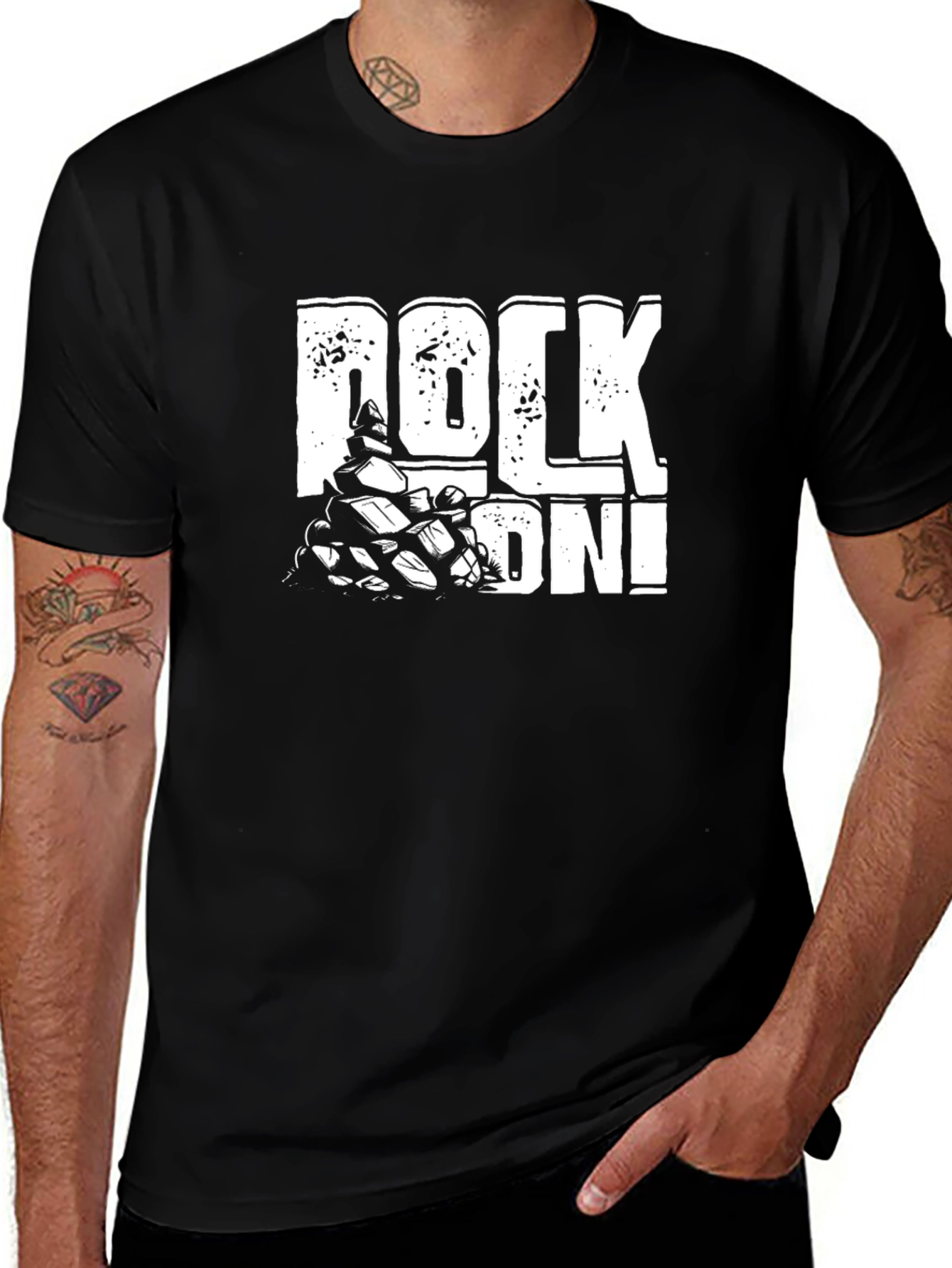 Rock On! Graphic Print Mens Black T-Shirt