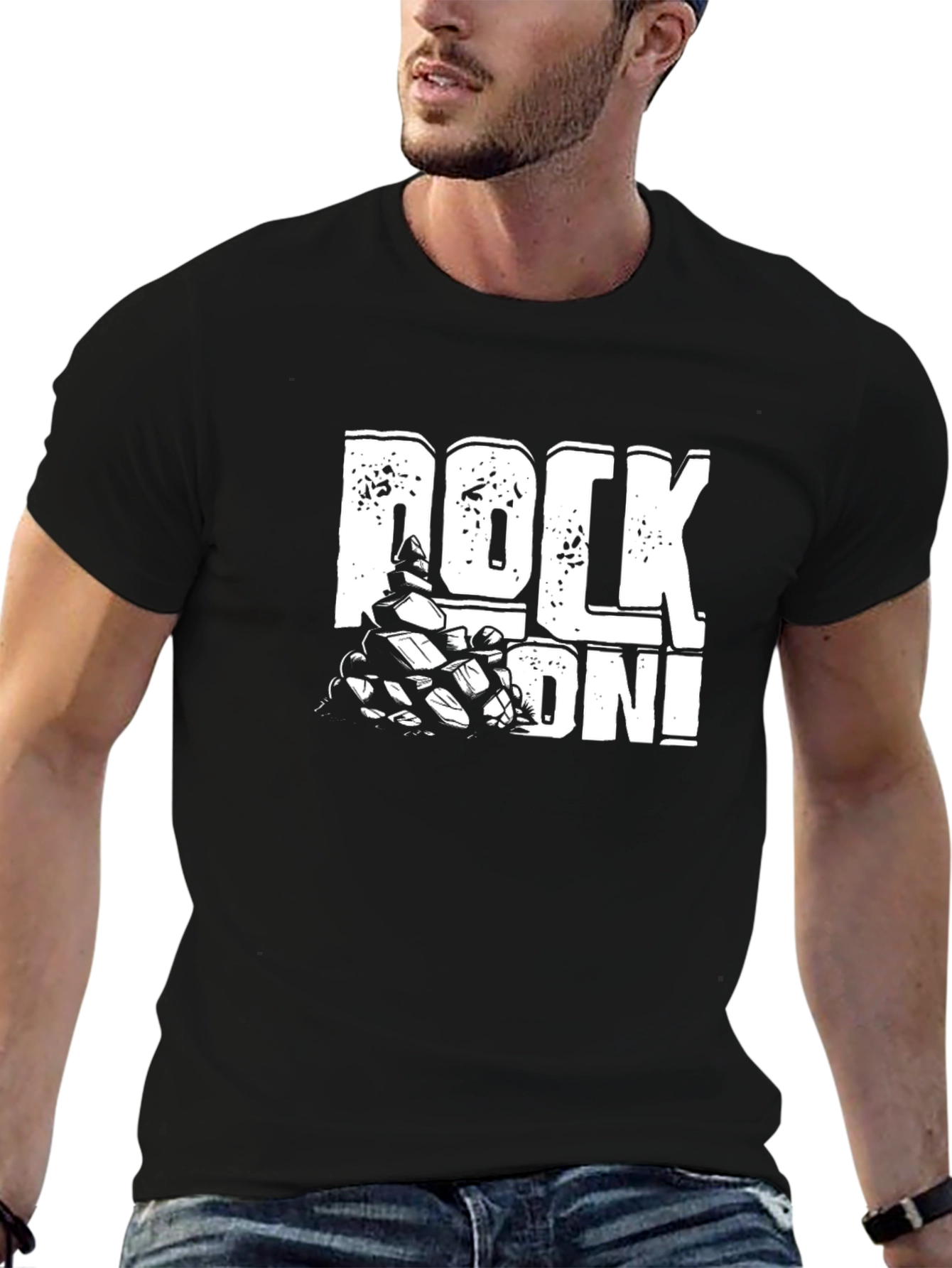 Rock On! Graphic Print Mens Black T-Shirt