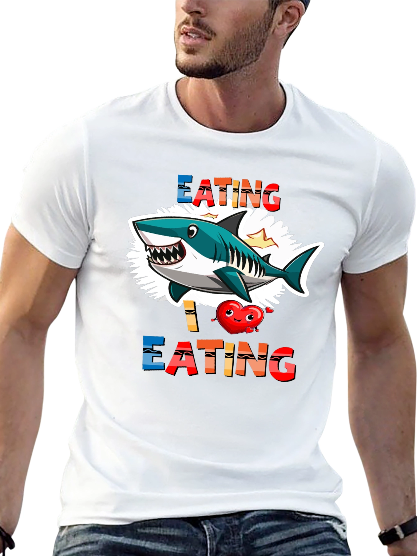 Shark Eating Heart Graphic Tee - Funny T-Shirt