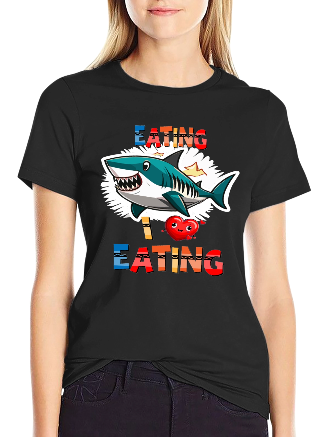 Shark Eating Heart Graphic Tee - Funny T-Shirt