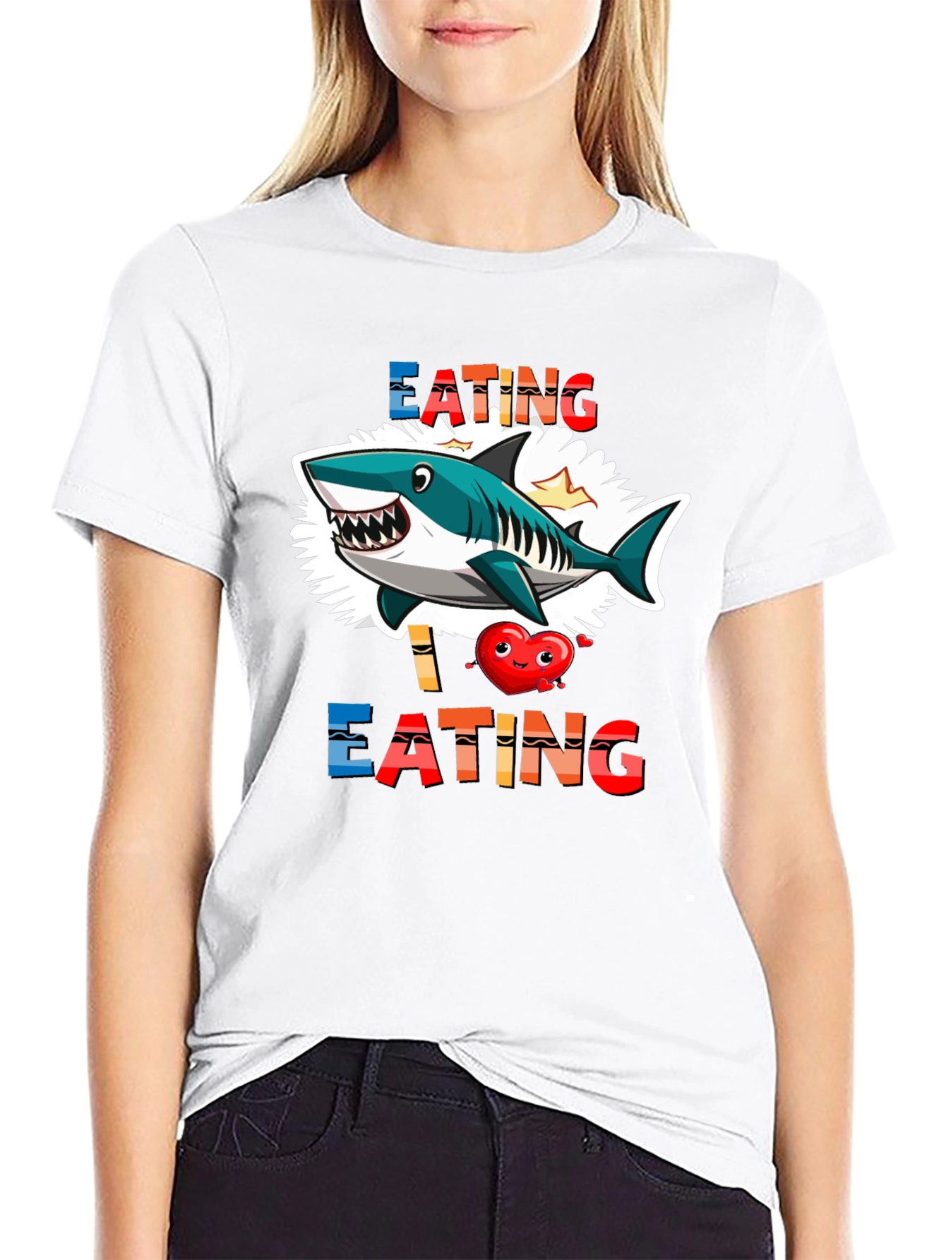 Shark Eating Heart Graphic Tee - Funny T-Shirt