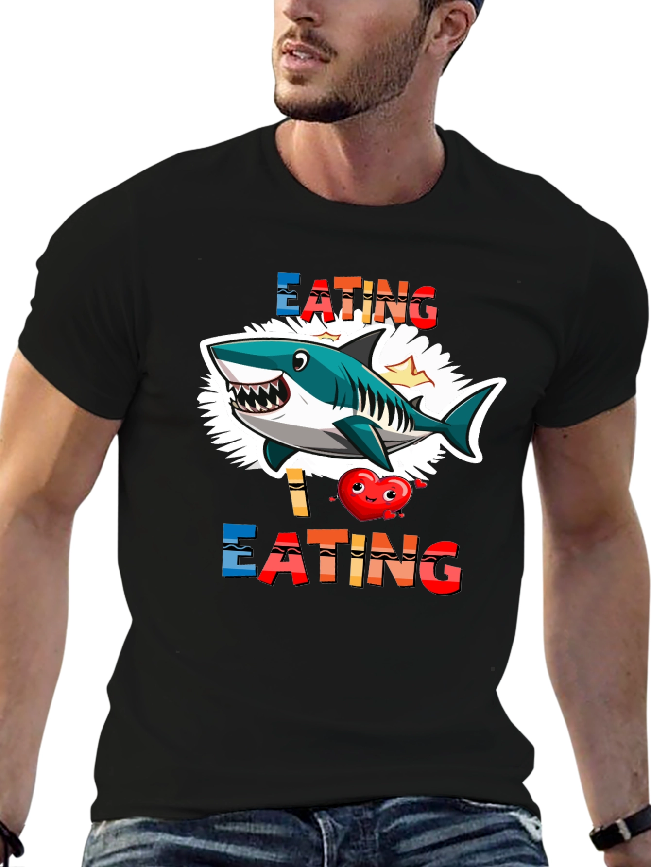 Shark Eating Heart Graphic Tee - Funny T-Shirt